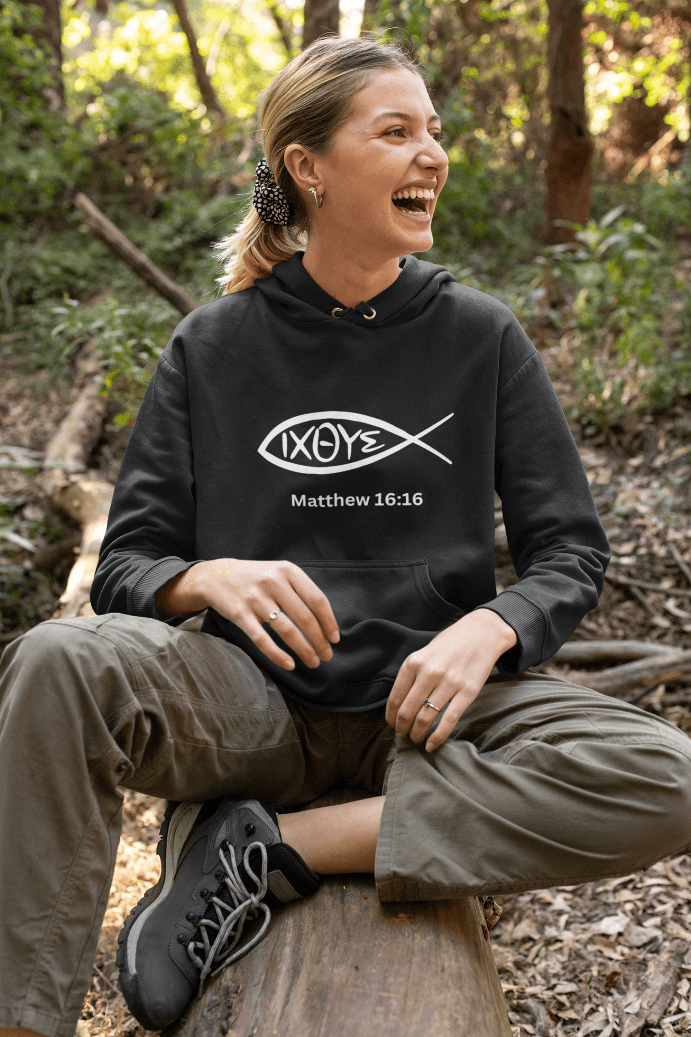 IXOYE Faith Hoodie – Matthew 16:16 | Christian Streetwear | Embroidered Jesus Fish Symbol | Unisex Hoodie | – GodSpeed Threads