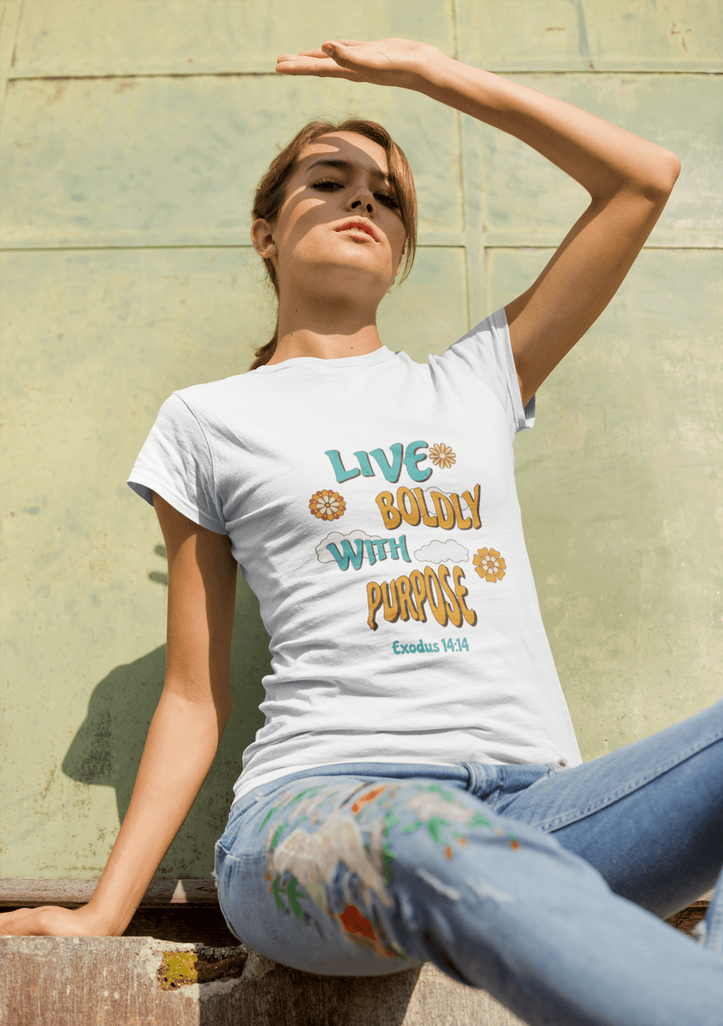 Live Boldly with Purpose T-Shirt – Exodus 14:14 Retro Cloud Christian Tee | t-shirts – GodSpeed Threads