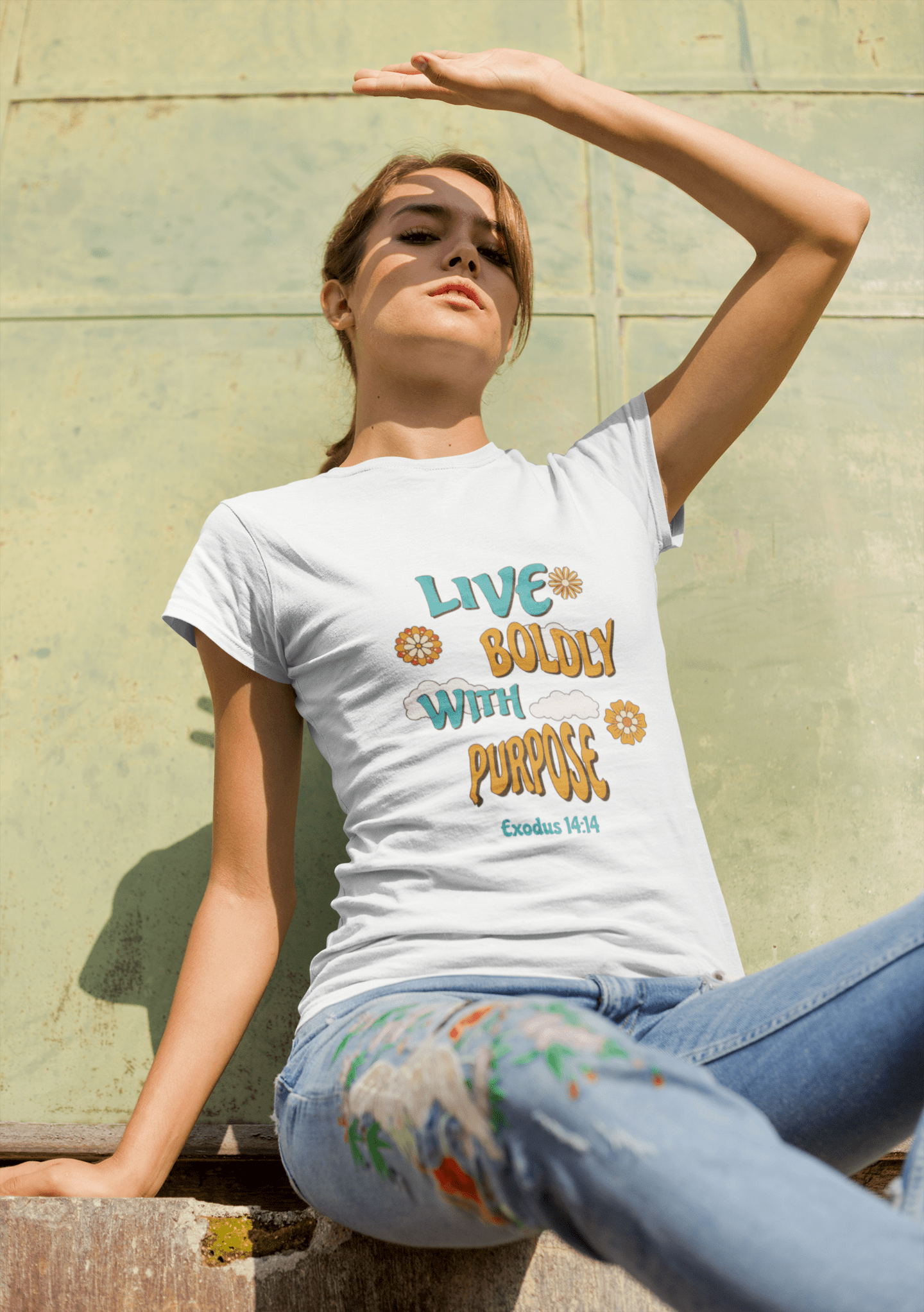 Live Boldly with Purpose T-Shirt – Exodus 14:14 Retro Cloud Christian Tee | t-shirts – GodSpeed Threads