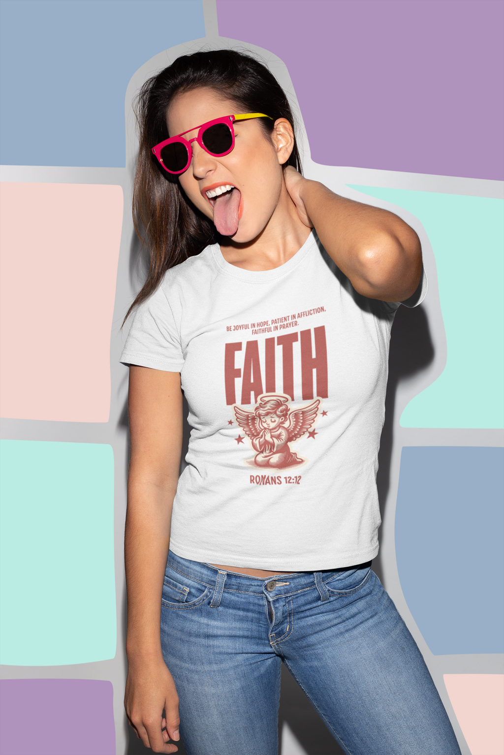 Faith Romans 12:12 Christian T-Shirt – Inspirational Angel Design