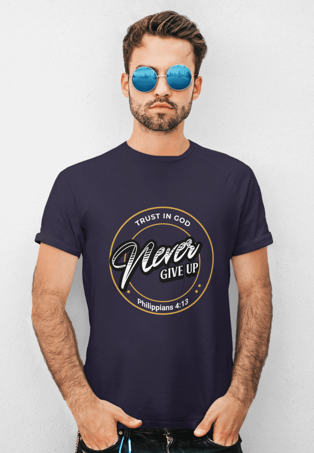 Never Give Up T-Shirt – Philippians 4:13 Trust in God | T-Shirt – GodSpeed Threads