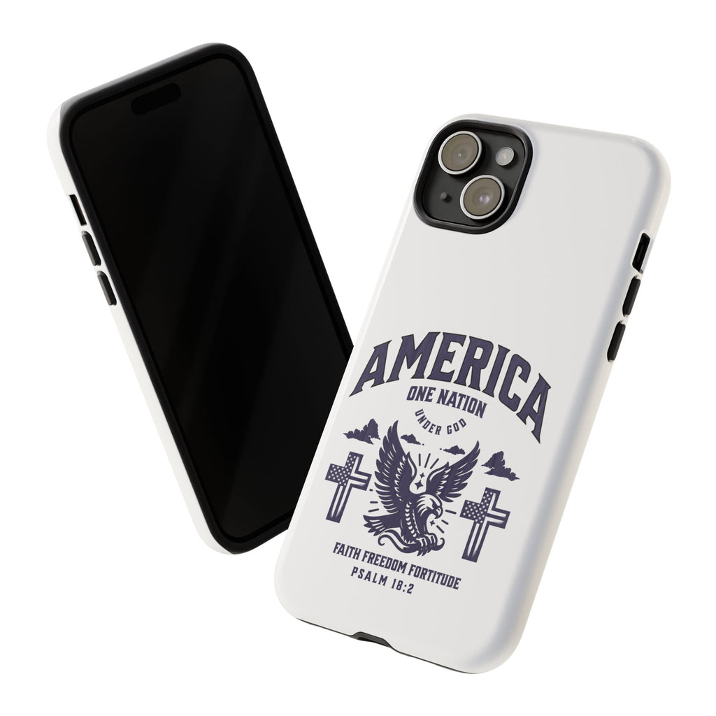 Patriotic Phone Case with Eagle Design, American Flag Cover, Independence Day Gift, Faith Freedom Fortitude, Psalm 18:2 | Phone Case – GodSpeed Threads