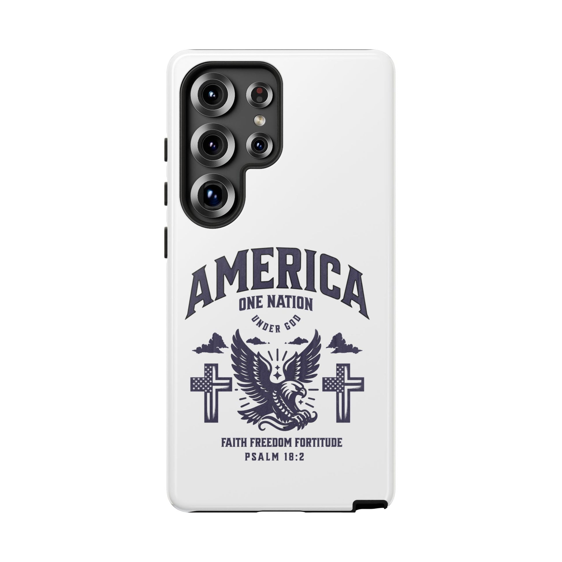 Patriotic Phone Case with Eagle Design, American Flag Cover, Independence Day Gift, Faith Freedom Fortitude, Psalm 18:2 | Phone Case – GodSpeed Threads