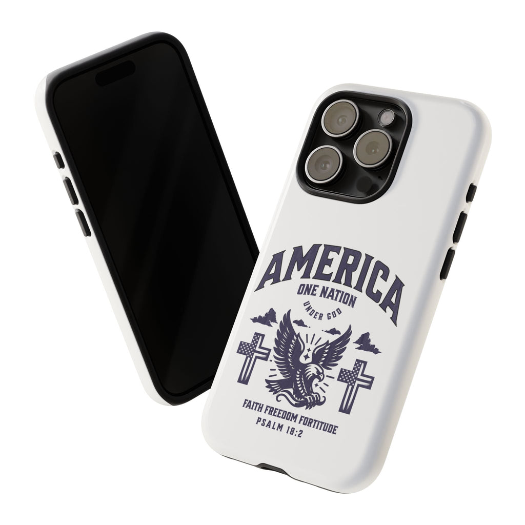 Patriotic Phone Case with Eagle Design, American Flag Cover, Independence Day Gift, Faith Freedom Fortitude, Psalm 18:2 | Phone Case – GodSpeed Threads