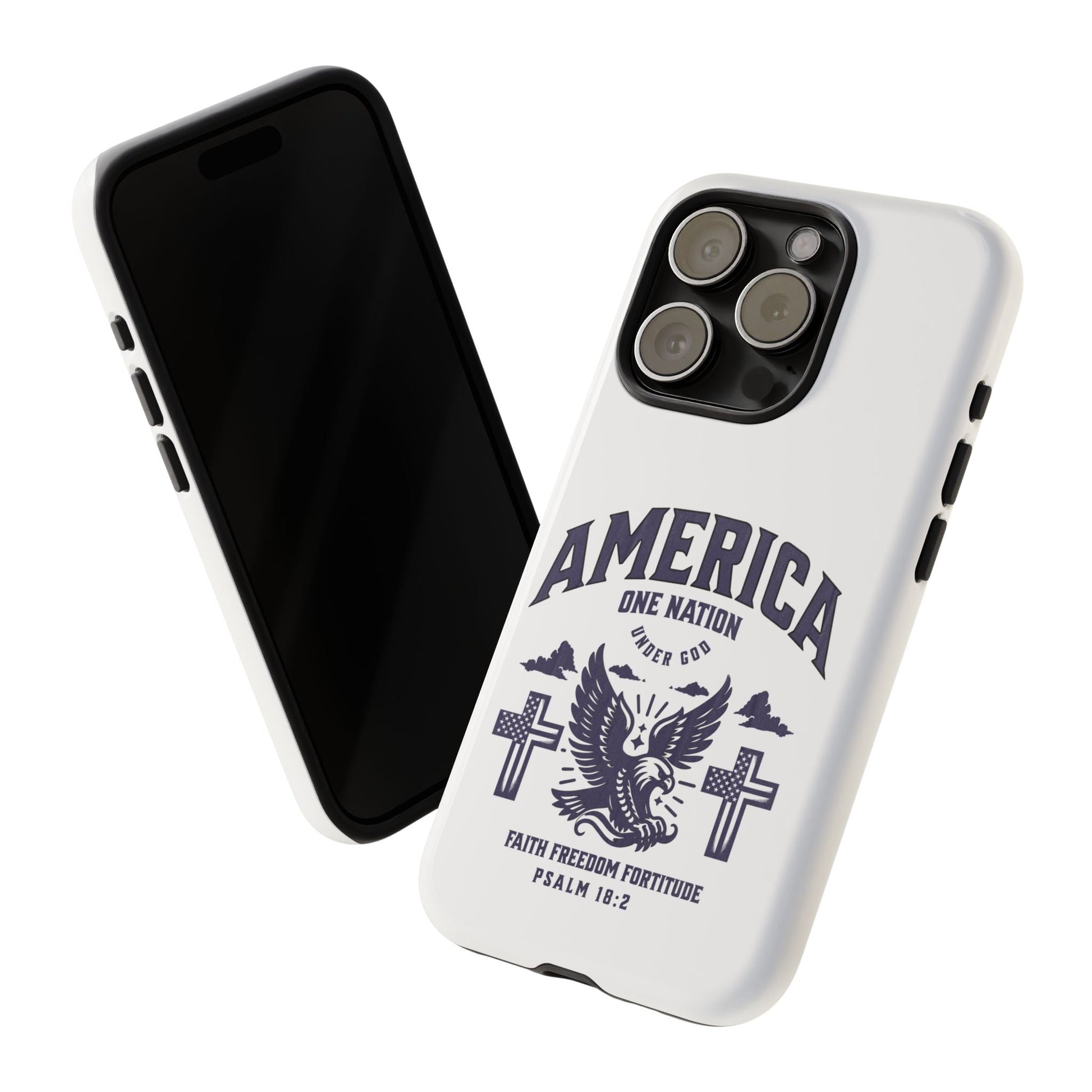 Patriotic Phone Case with Eagle Design, American Flag Cover, Independence Day Gift, Faith Freedom Fortitude, Psalm 18:2 | Phone Case – GodSpeed Threads
