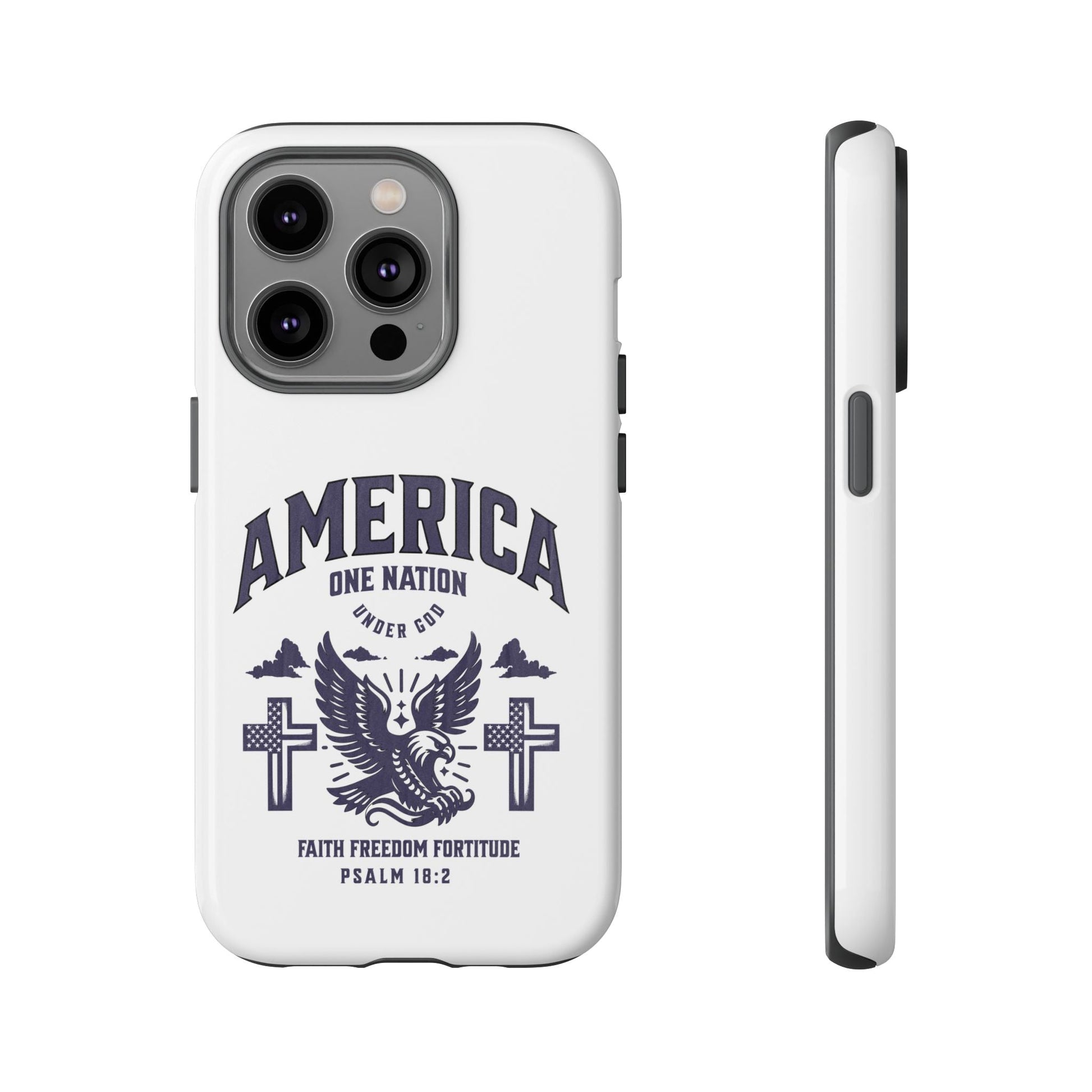 Patriotic Phone Case with Eagle Design, American Flag Cover, Independence Day Gift, Faith Freedom Fortitude, Psalm 18:2 | Phone Case – GodSpeed Threads