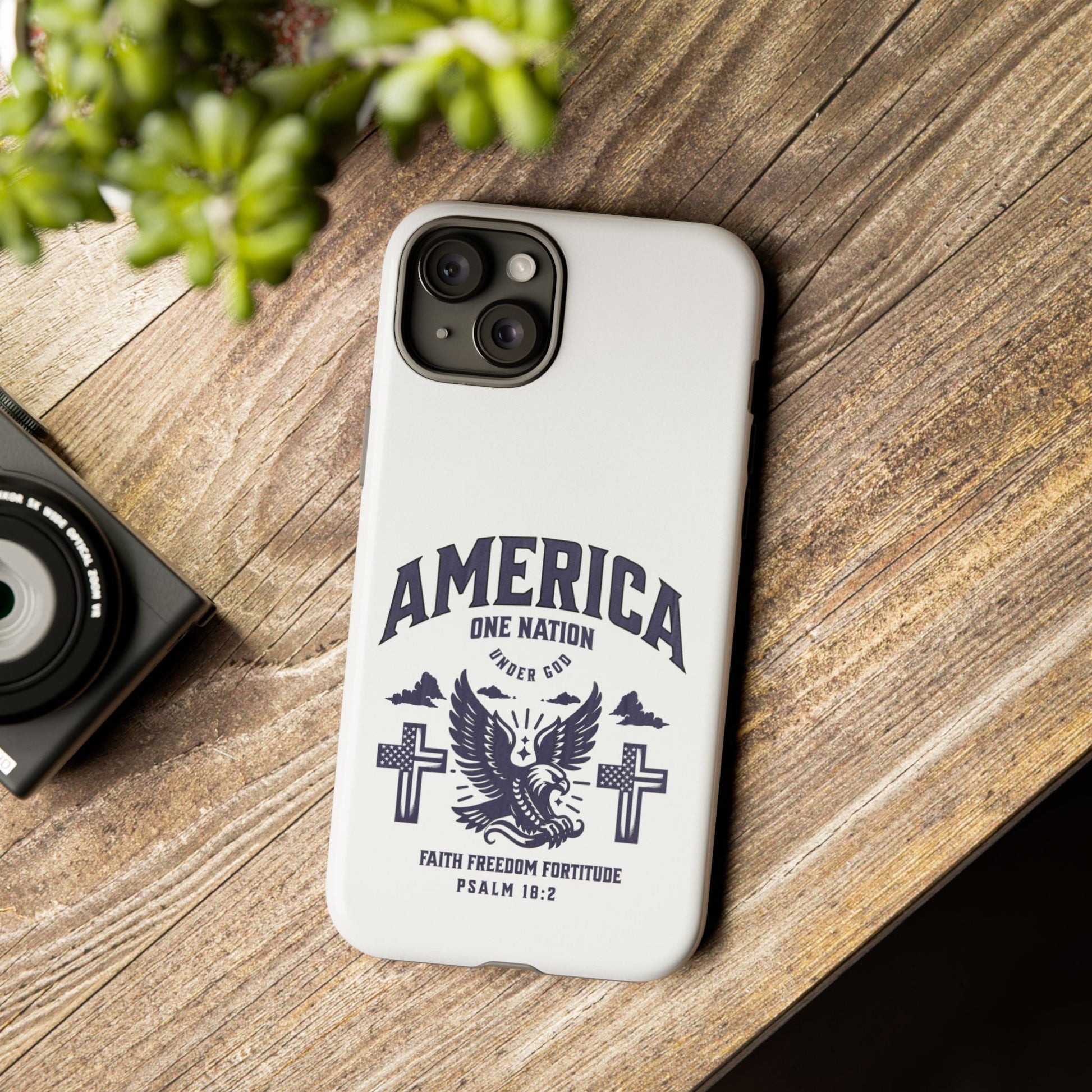 Patriotic Phone Case with Eagle Design, American Flag Cover, Independence Day Gift, Faith Freedom Fortitude, Psalm 18:2 | Phone Case – GodSpeed Threads