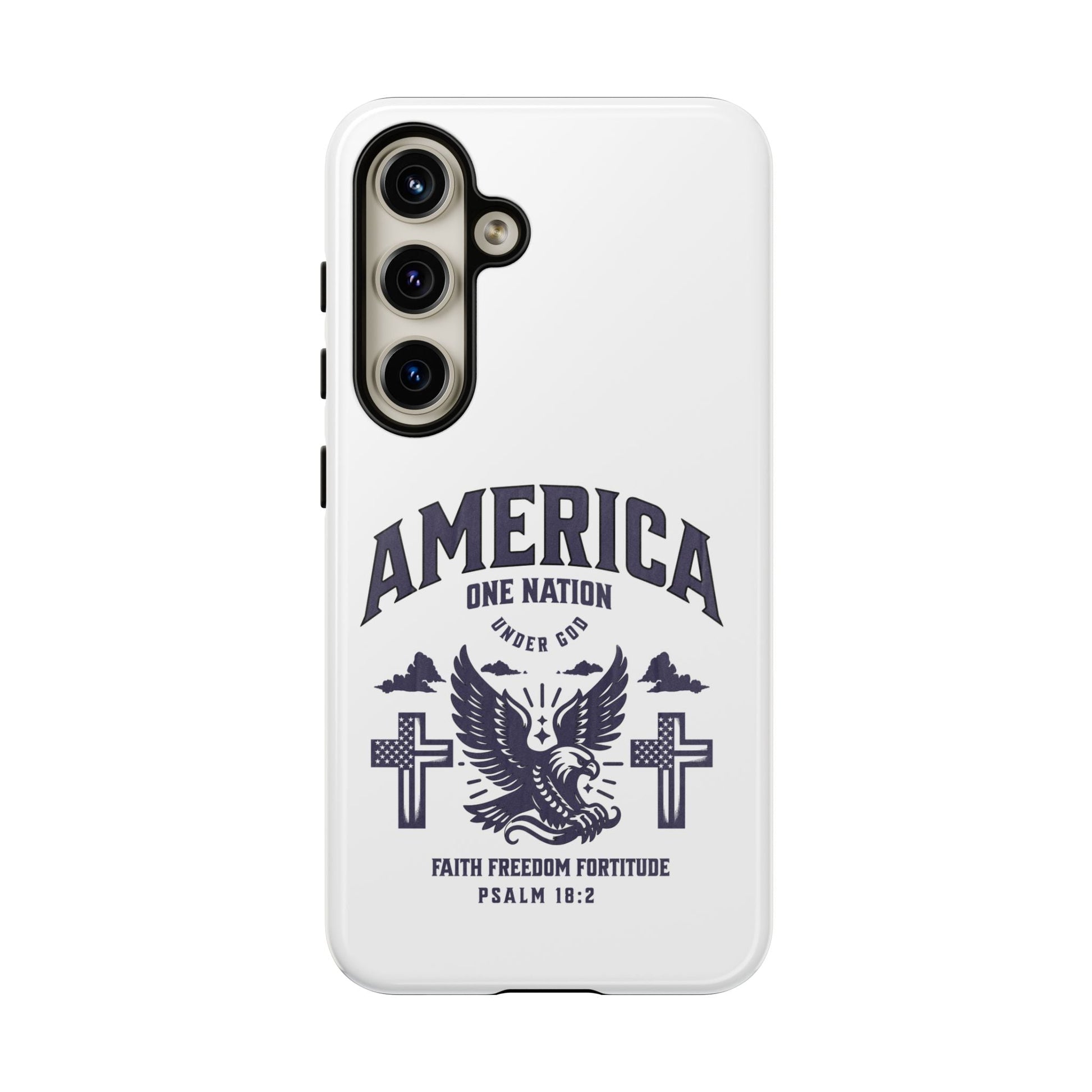 Patriotic Phone Case with Eagle Design, American Flag Cover, Independence Day Gift, Faith Freedom Fortitude, Psalm 18:2 | Phone Case – GodSpeed Threads
