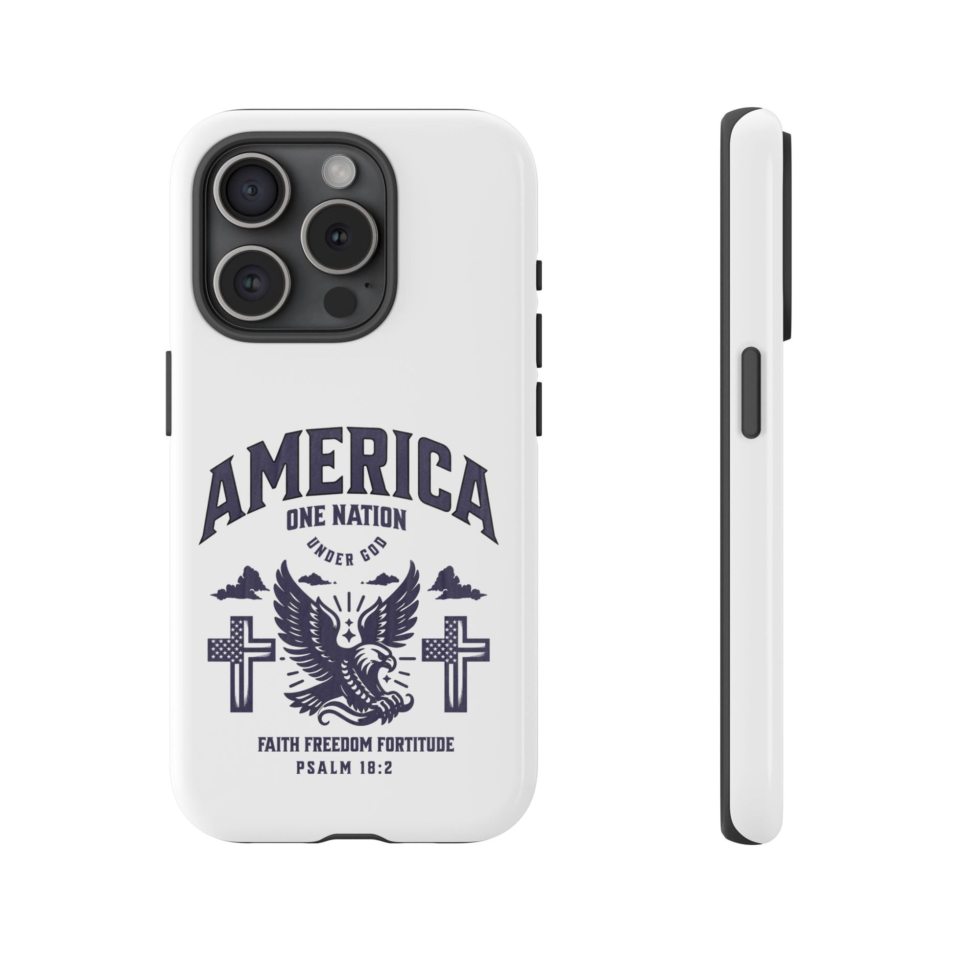 Patriotic Phone Case with Eagle Design, American Flag Cover, Independence Day Gift, Faith Freedom Fortitude, Psalm 18:2 | Phone Case – GodSpeed Threads