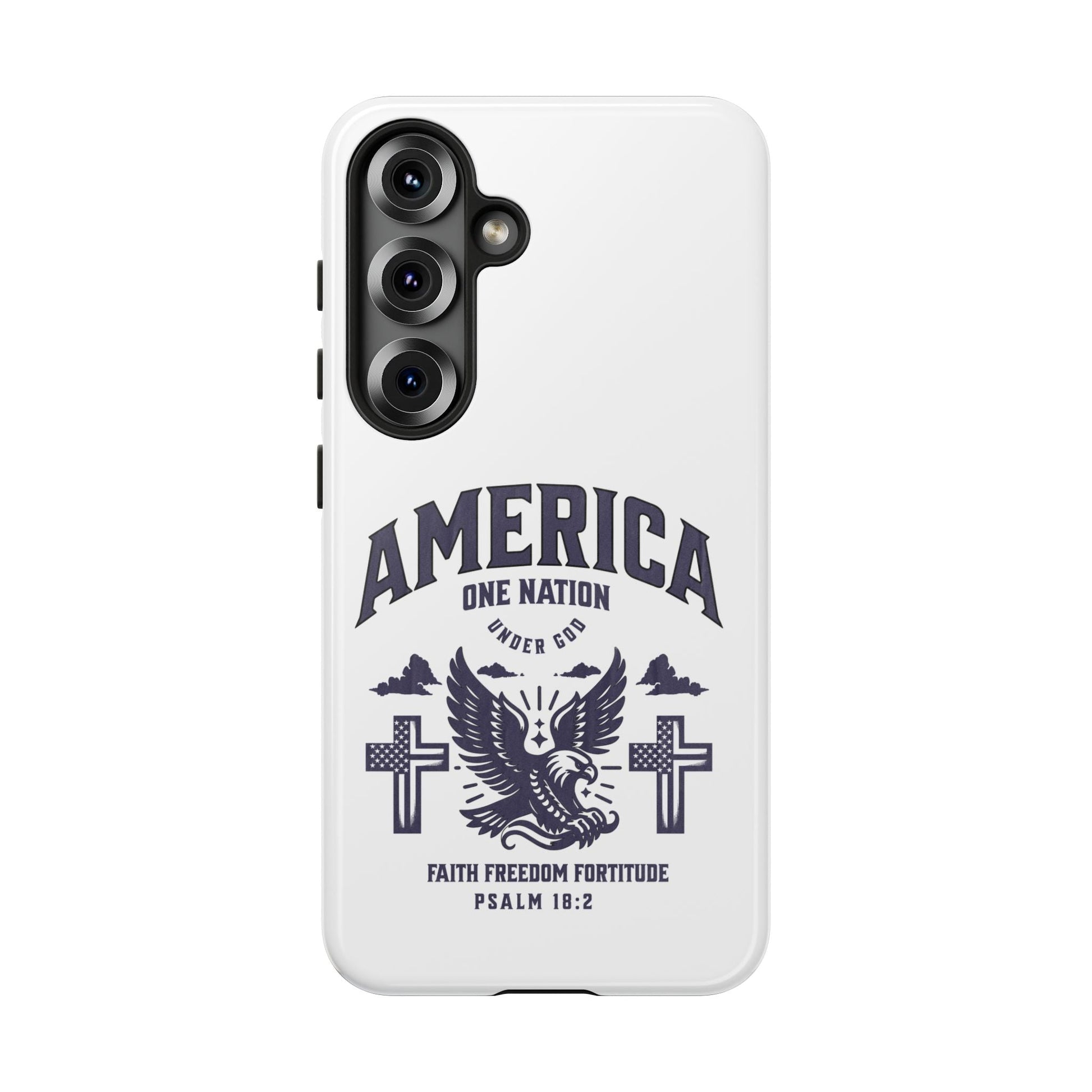 Patriotic Phone Case with Eagle Design, American Flag Cover, Independence Day Gift, Faith Freedom Fortitude, Psalm 18:2 | Phone Case – GodSpeed Threads