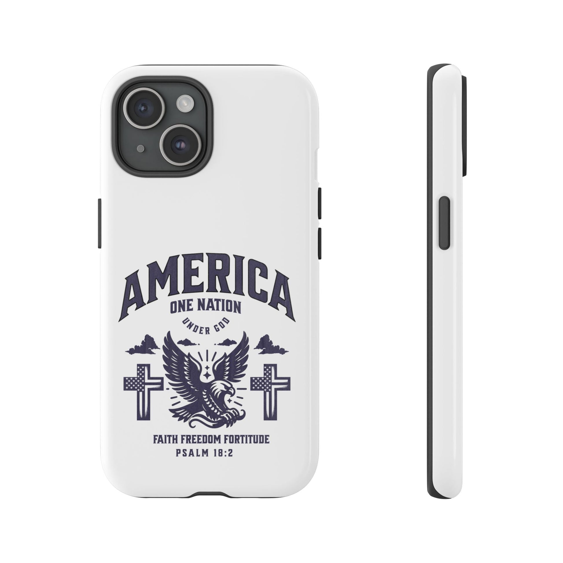 Patriotic Phone Case with Eagle Design, American Flag Cover, Independence Day Gift, Faith Freedom Fortitude, Psalm 18:2 | Phone Case – GodSpeed Threads