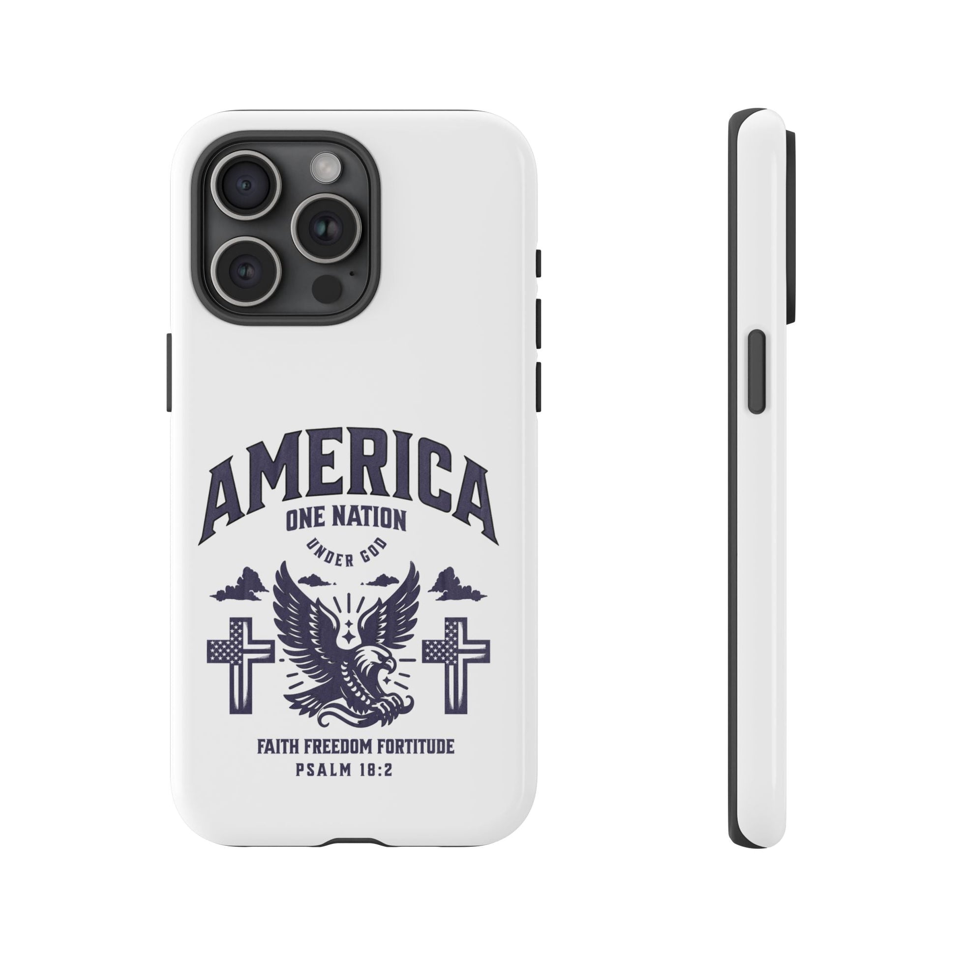 Patriotic Phone Case with Eagle Design, American Flag Cover, Independence Day Gift, Faith Freedom Fortitude, Psalm 18:2 | Phone Case – GodSpeed Threads