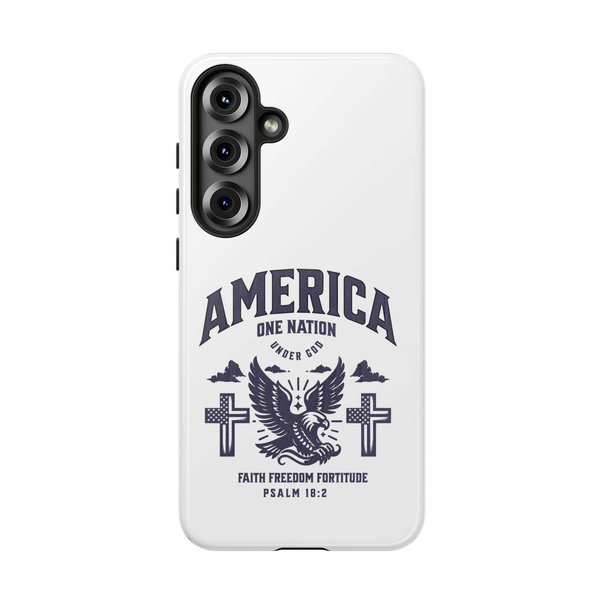 Patriotic Phone Case with Eagle Design, American Flag Cover, Independence Day Gift, Faith Freedom Fortitude, Psalm 18:2 | Phone Case – GodSpeed Threads