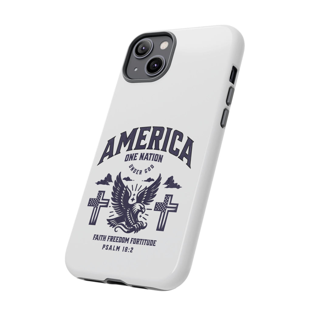 Patriotic Phone Case with Eagle Design, American Flag Cover, Independence Day Gift, Faith Freedom Fortitude, Psalm 18:2 | Phone Case – GodSpeed Threads