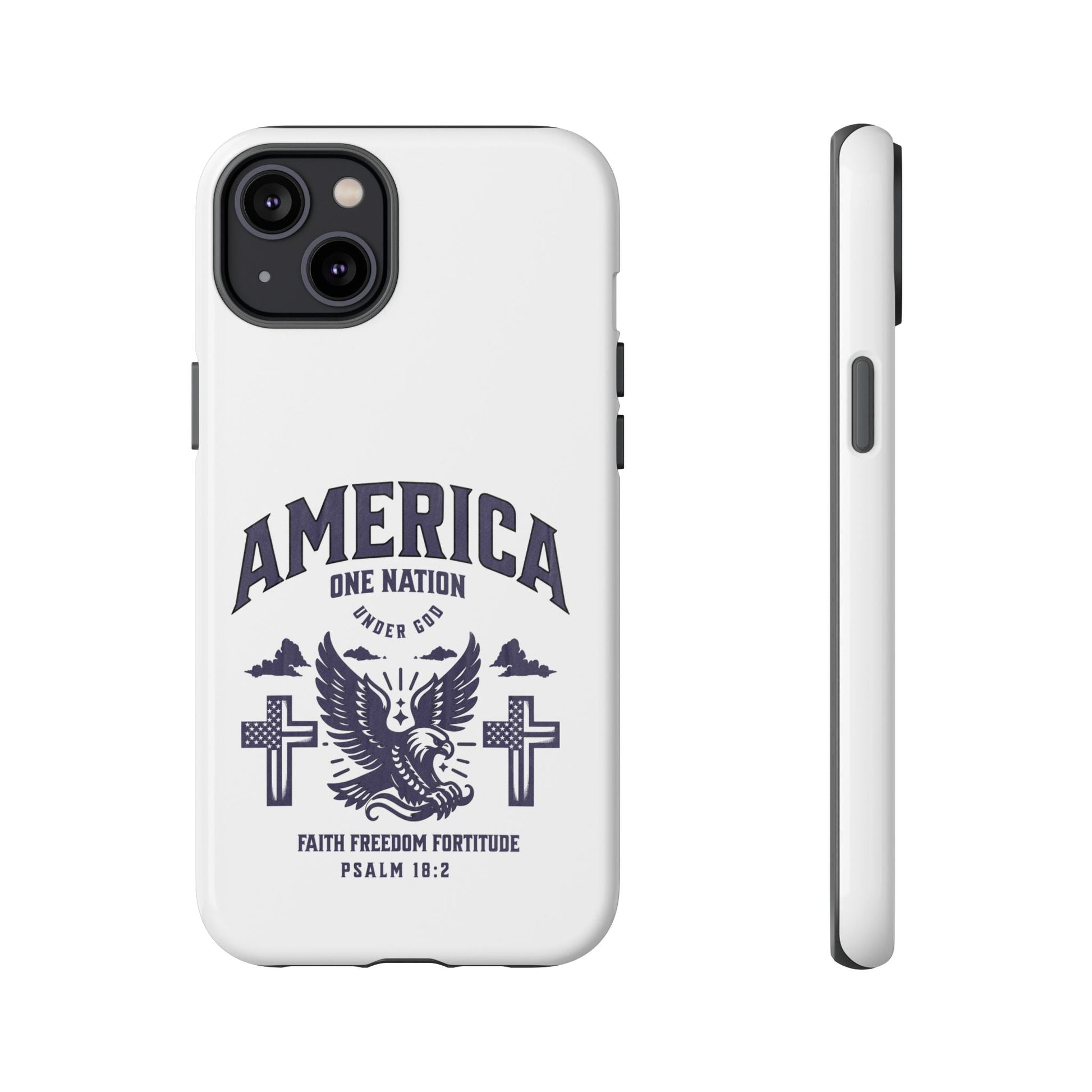 Patriotic Phone Case with Eagle Design, American Flag Cover, Independence Day Gift, Faith Freedom Fortitude, Psalm 18:2 | Phone Case – GodSpeed Threads