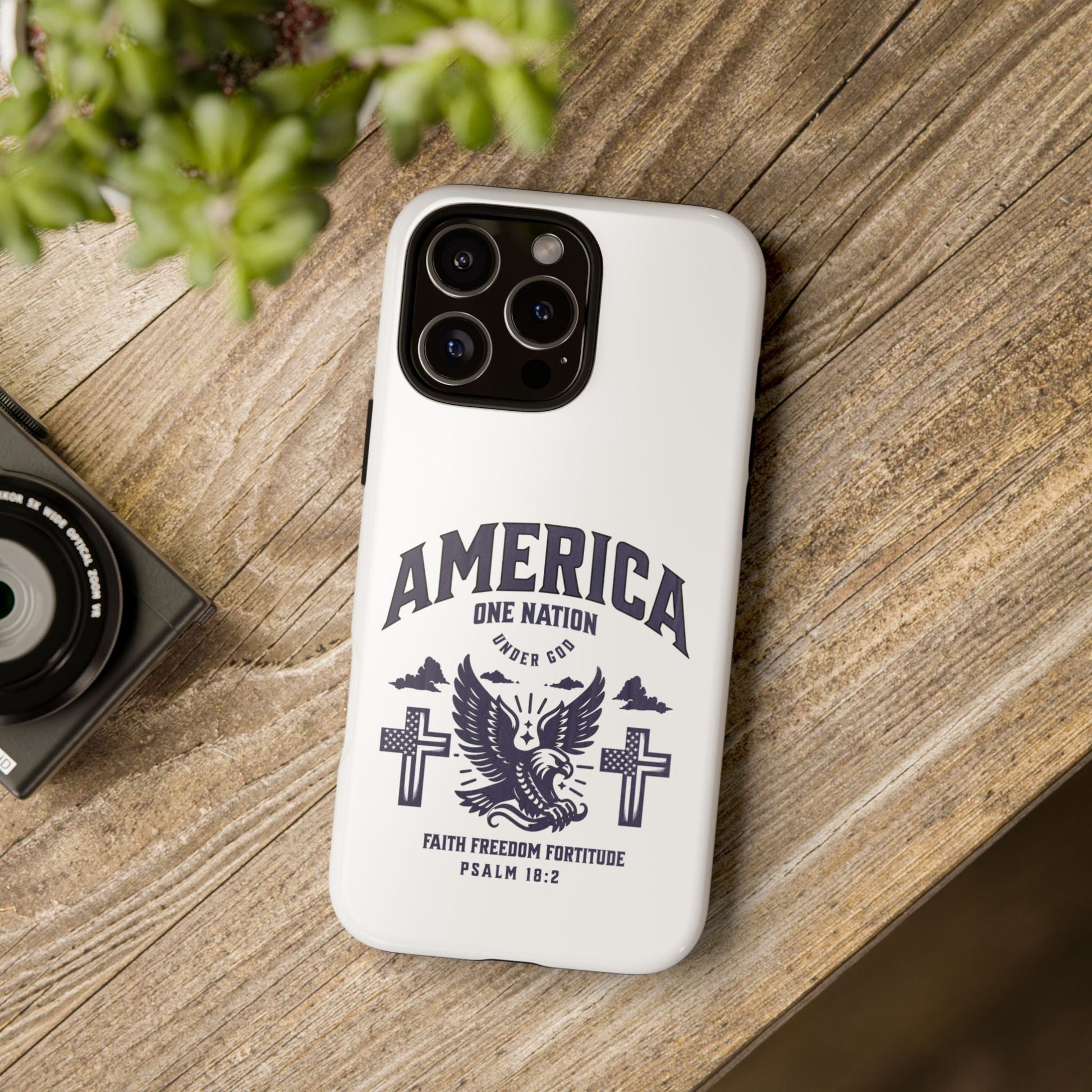 Patriotic Phone Case with Eagle Design, American Flag Cover, Independence Day Gift, Faith Freedom Fortitude, Psalm 18:2 | Phone Case – GodSpeed Threads
