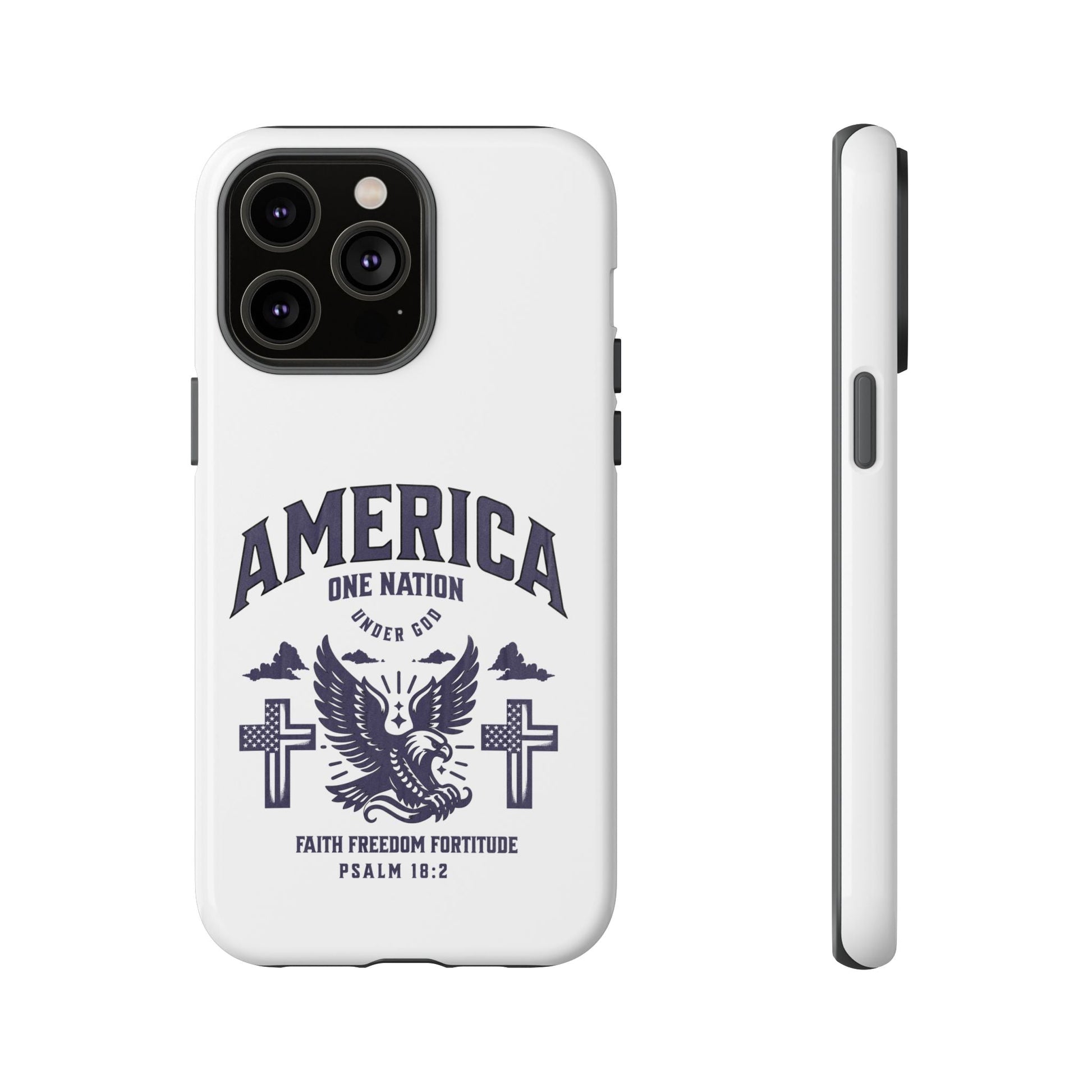 Patriotic Phone Case with Eagle Design, American Flag Cover, Independence Day Gift, Faith Freedom Fortitude, Psalm 18:2 | Phone Case – GodSpeed Threads