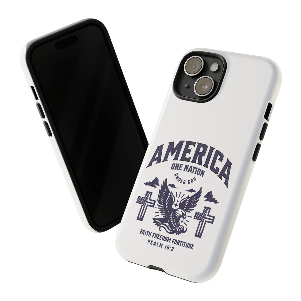Patriotic Phone Case with Eagle Design, American Flag Cover, Independence Day Gift, Faith Freedom Fortitude, Psalm 18:2 | Phone Case – GodSpeed Threads