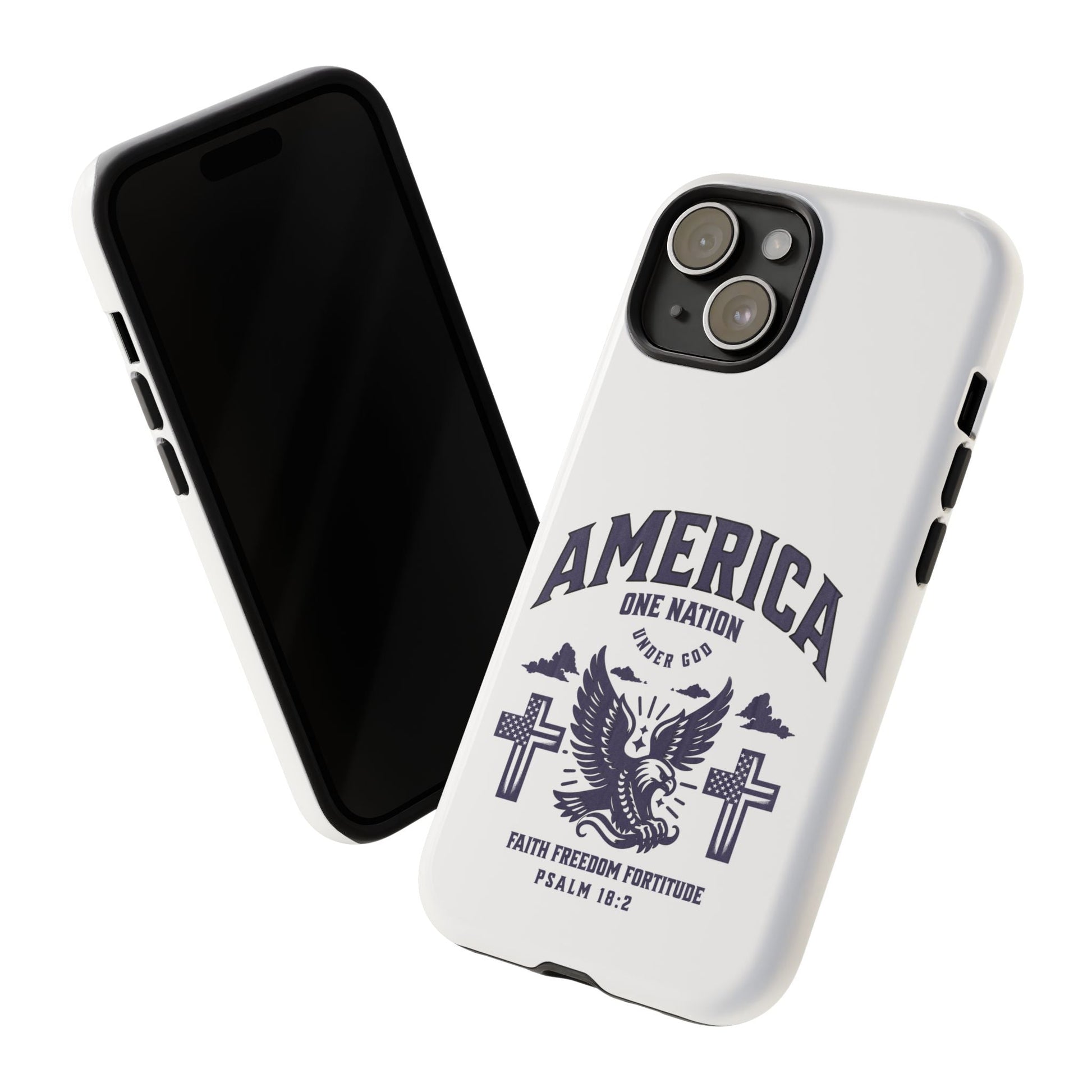 Patriotic Phone Case with Eagle Design, American Flag Cover, Independence Day Gift, Faith Freedom Fortitude, Psalm 18:2 | Phone Case – GodSpeed Threads