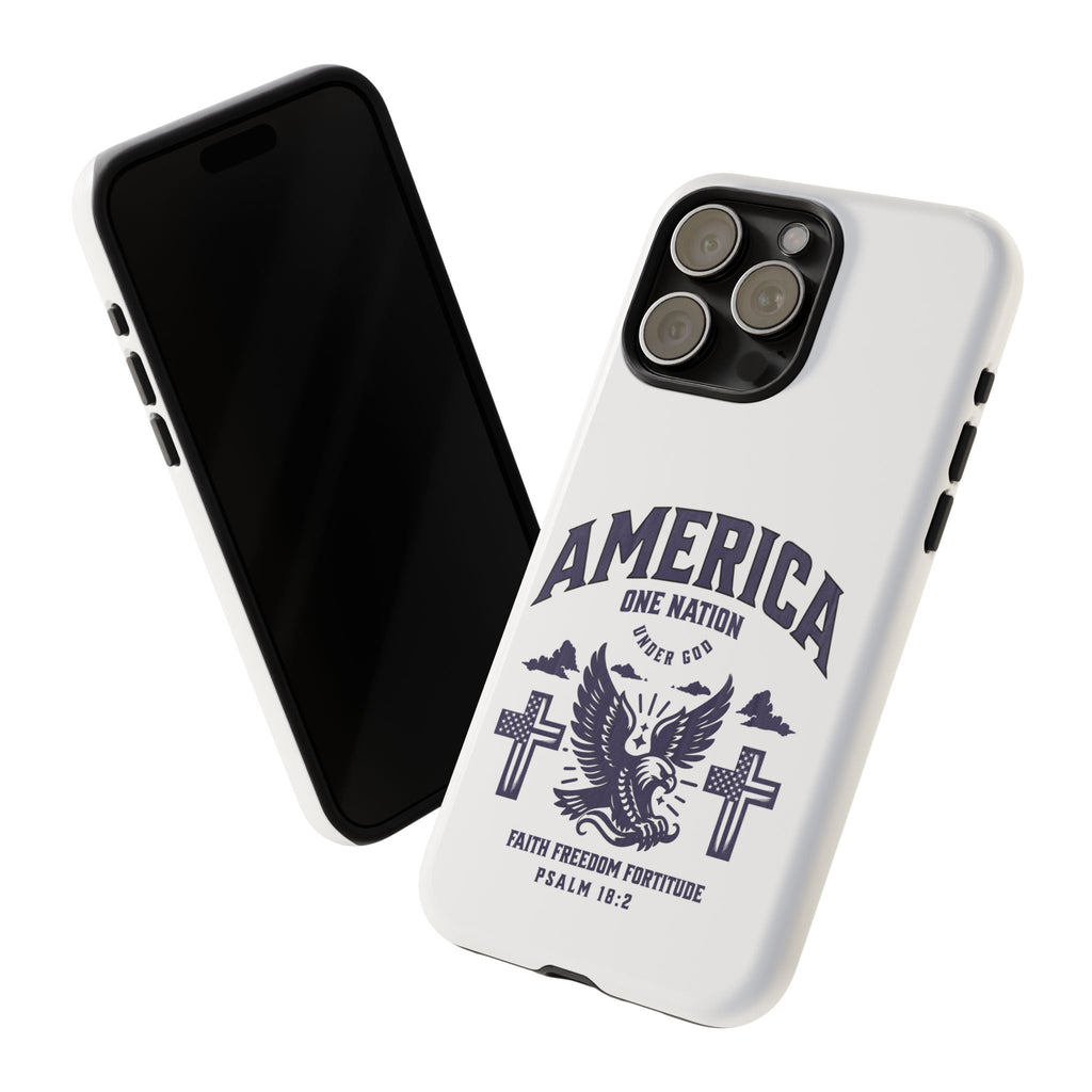 Patriotic Phone Case with Eagle Design, American Flag Cover, Independence Day Gift, Faith Freedom Fortitude, Psalm 18:2 | Phone Case – GodSpeed Threads
