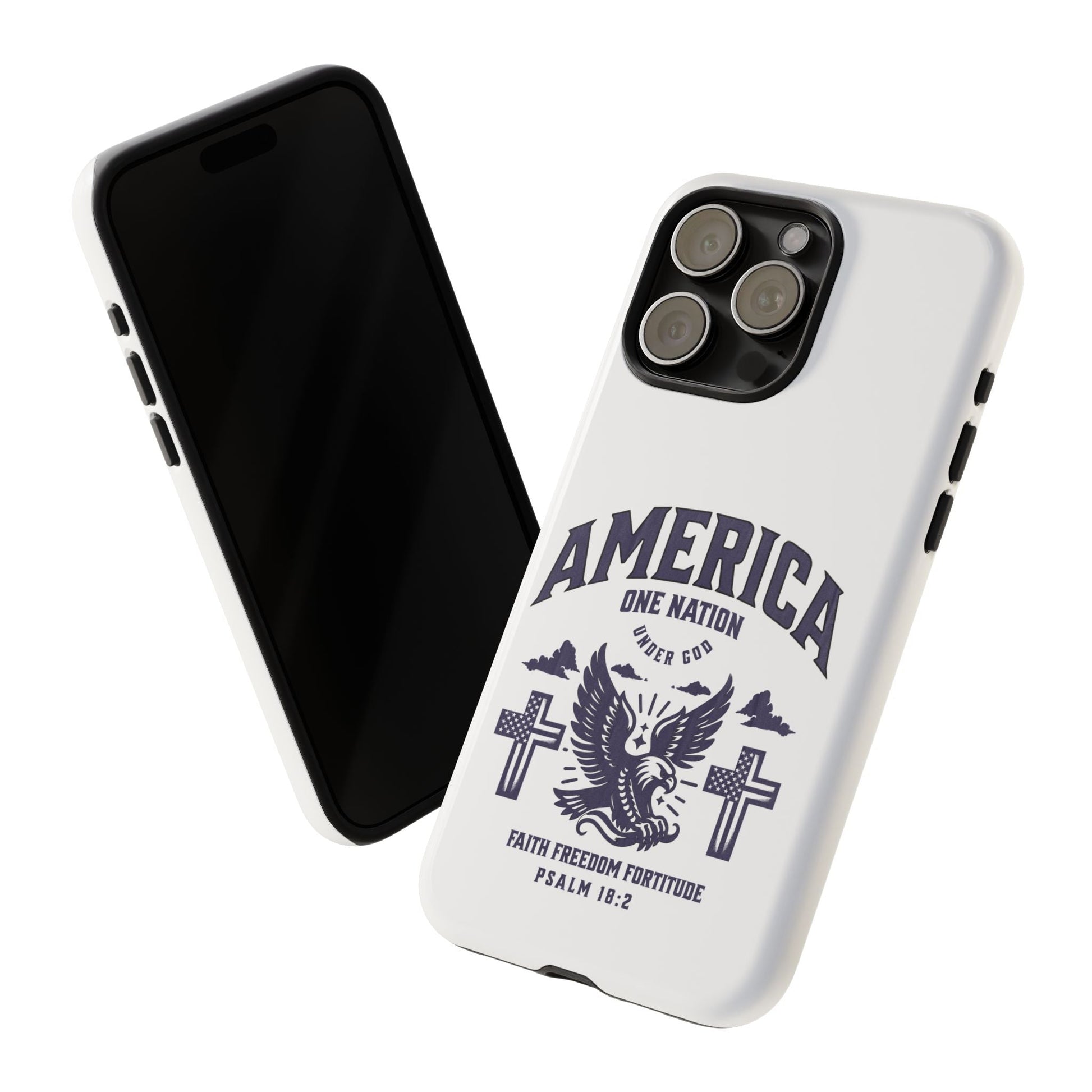 Patriotic Phone Case with Eagle Design, American Flag Cover, Independence Day Gift, Faith Freedom Fortitude, Psalm 18:2 | Phone Case – GodSpeed Threads