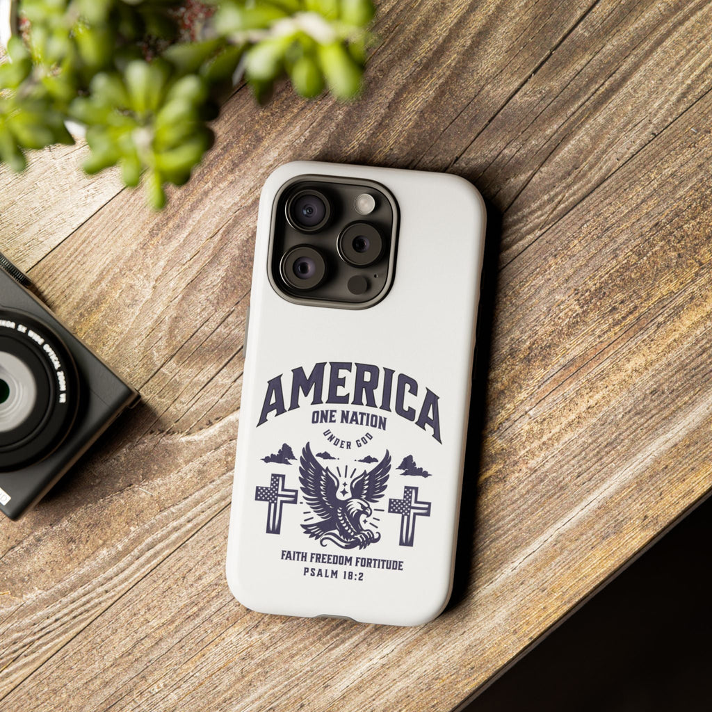 Patriotic Phone Case with Eagle Design, American Flag Cover, Independence Day Gift, Faith Freedom Fortitude, Psalm 18:2 | Phone Case – GodSpeed Threads