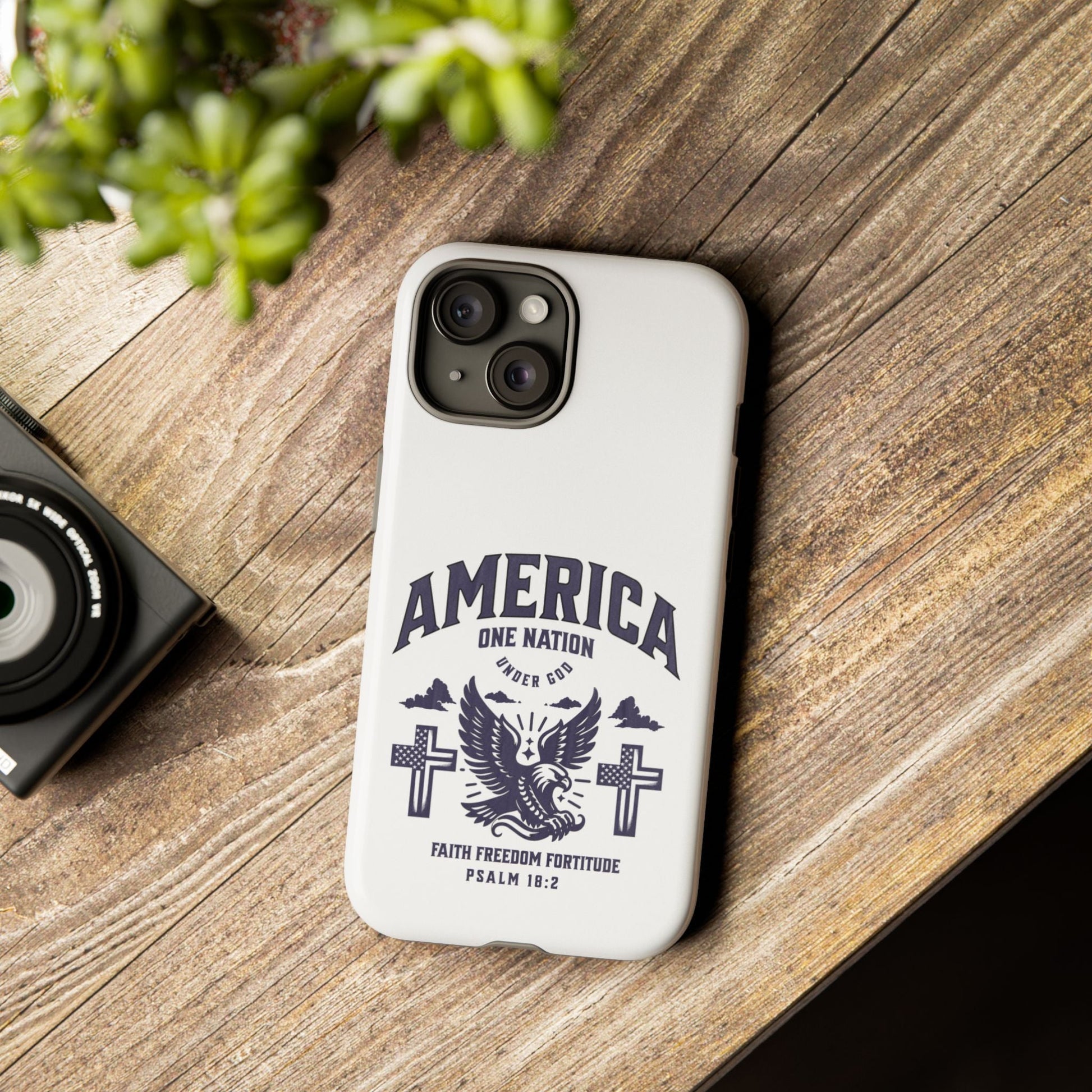 Patriotic Phone Case with Eagle Design, American Flag Cover, Independence Day Gift, Faith Freedom Fortitude, Psalm 18:2 | Phone Case – GodSpeed Threads