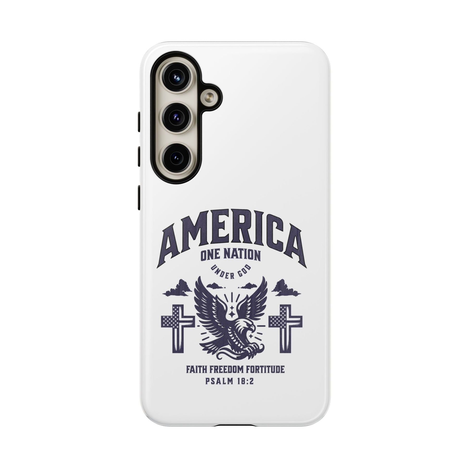 Patriotic Phone Case with Eagle Design, American Flag Cover, Independence Day Gift, Faith Freedom Fortitude, Psalm 18:2 | Phone Case – GodSpeed Threads
