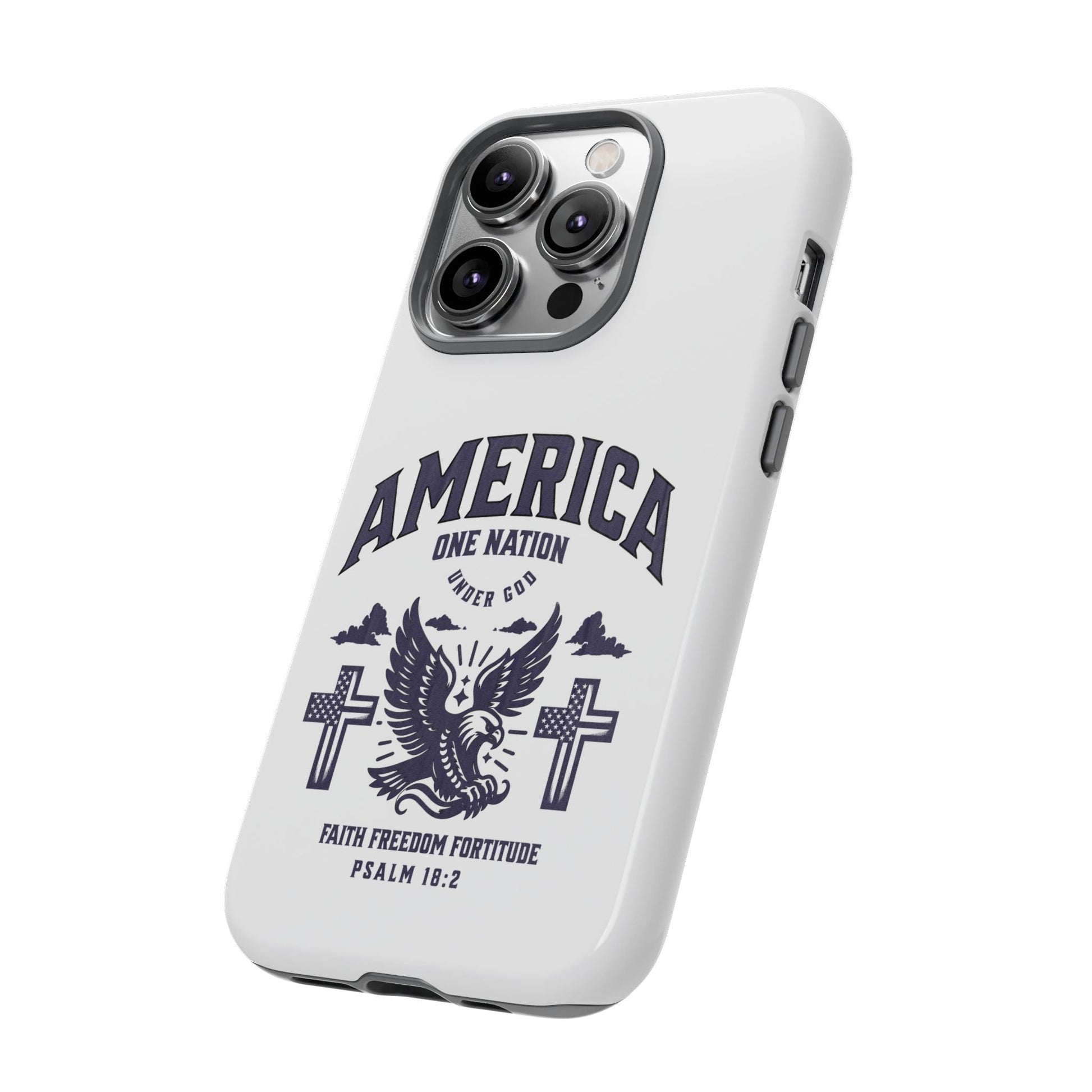 Patriotic Phone Case with Eagle Design, American Flag Cover, Independence Day Gift, Faith Freedom Fortitude, Psalm 18:2 | Phone Case – GodSpeed Threads