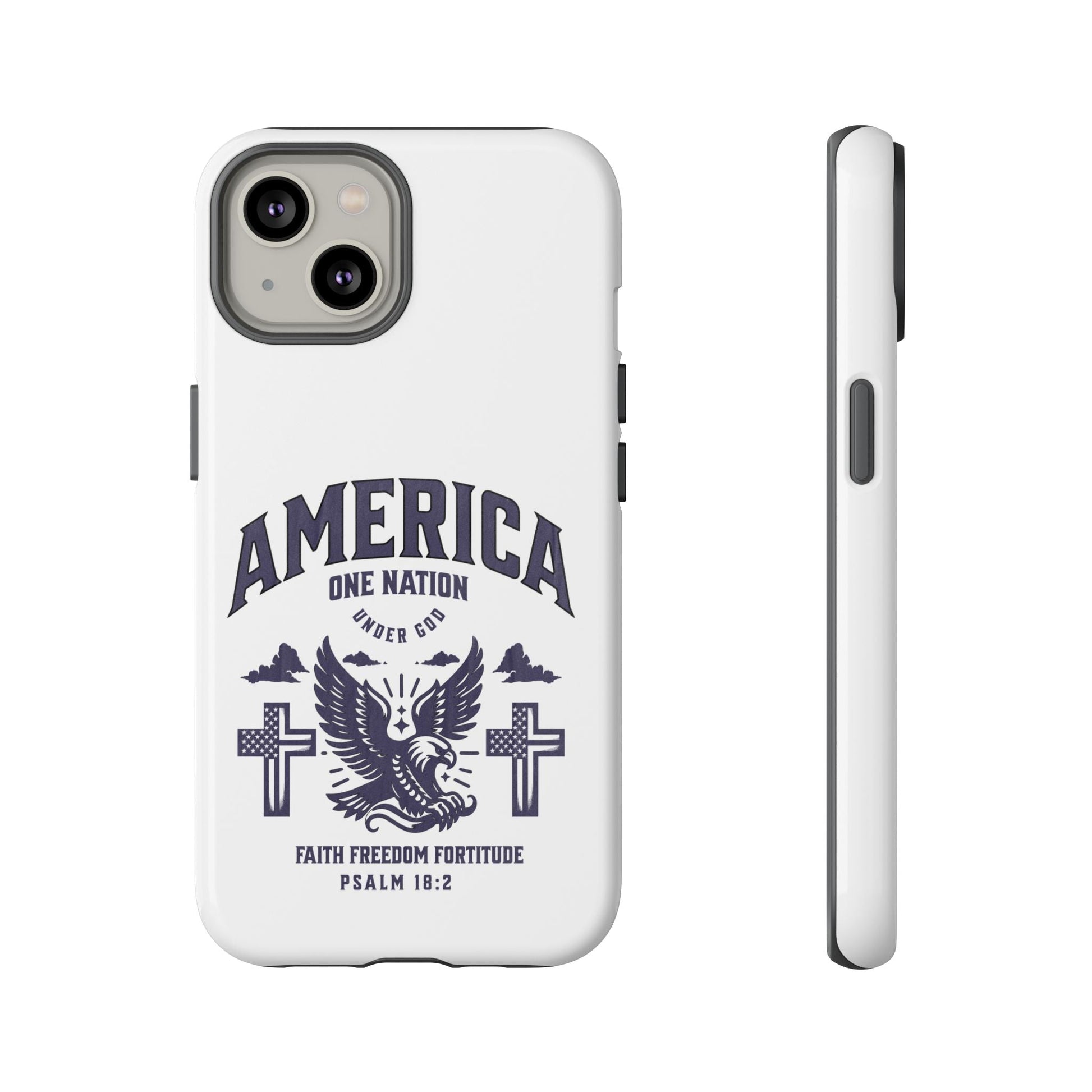 Patriotic Phone Case with Eagle Design, American Flag Cover, Independence Day Gift, Faith Freedom Fortitude, Psalm 18:2 | Phone Case – GodSpeed Threads