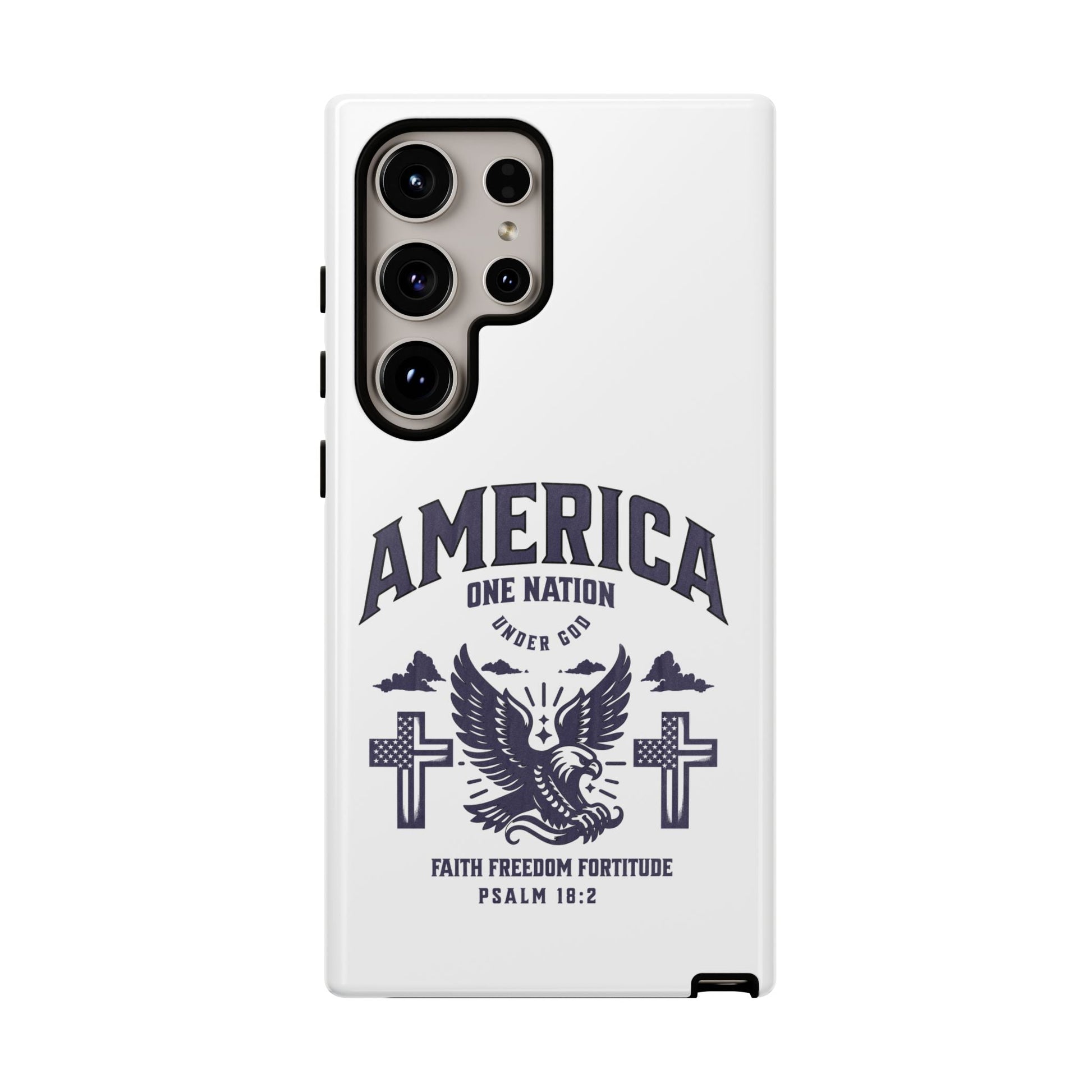 Patriotic Phone Case with Eagle Design, American Flag Cover, Independence Day Gift, Faith Freedom Fortitude, Psalm 18:2 | Phone Case – GodSpeed Threads