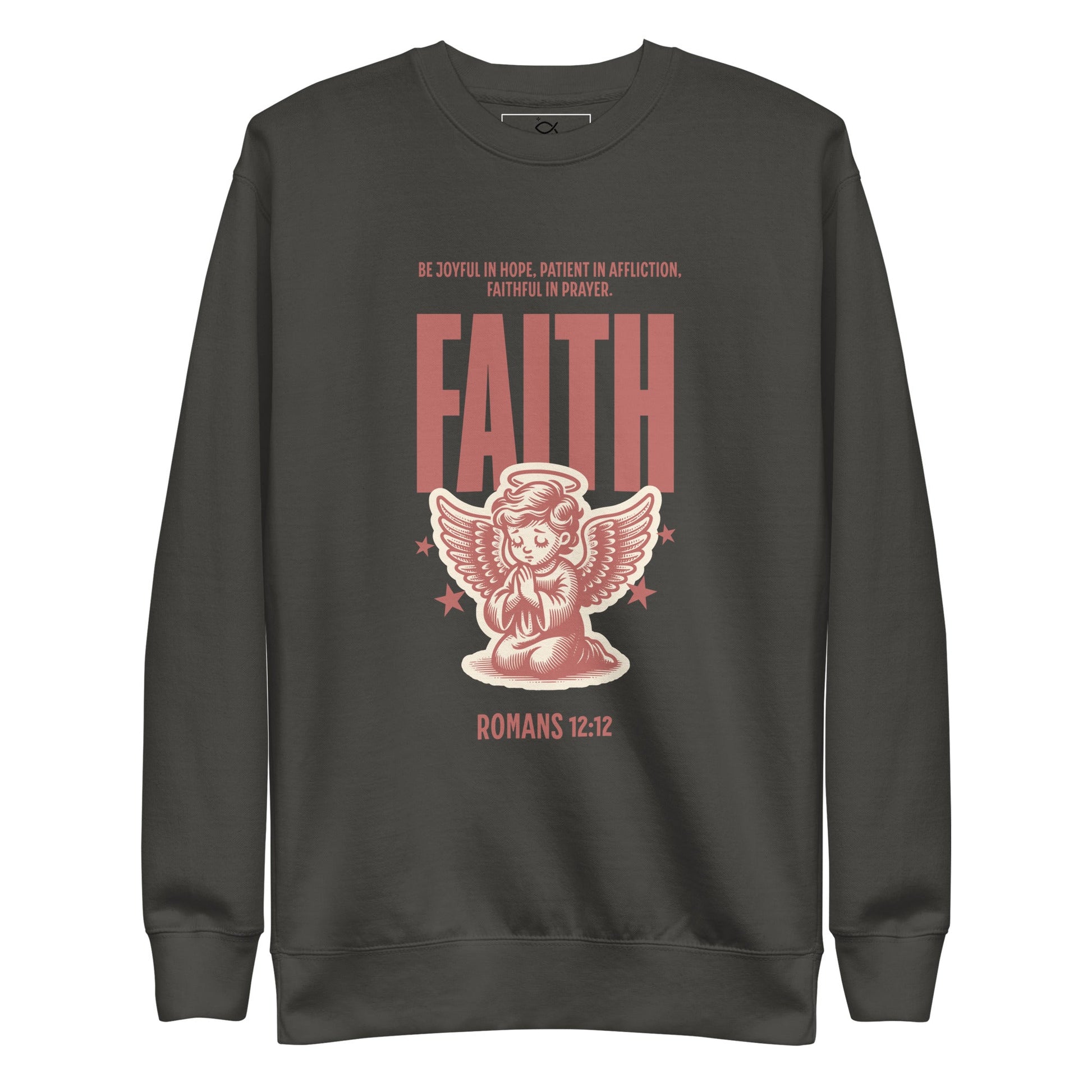 ⭐ Romans 12:12 Angel Faith Sweatshirt – Be Joyful, Patient, and Faithful | sweatshirts – GodSpeed Threads