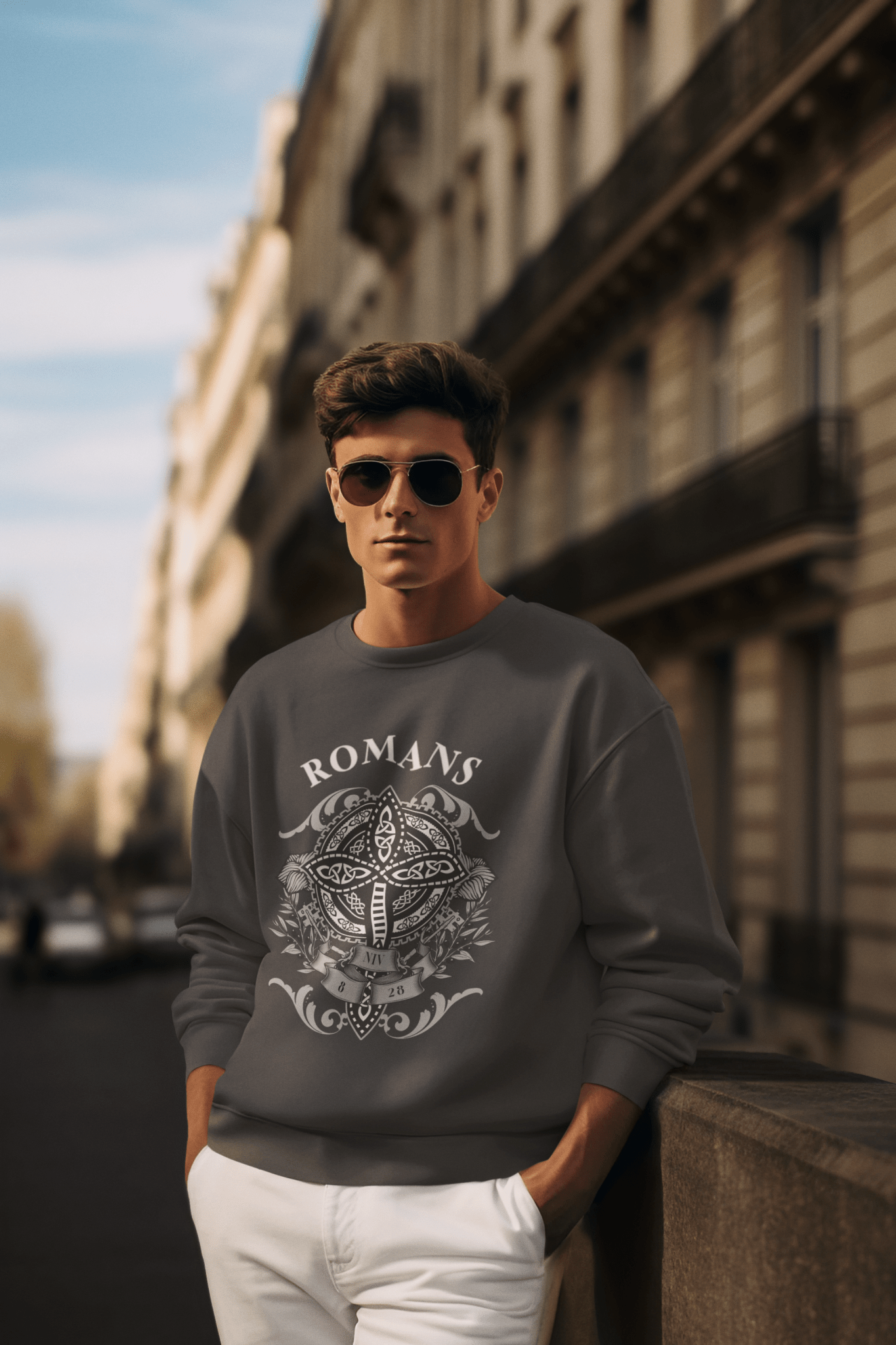 ✝️ Romans Embroidered Cross Unisex Sweatshirt – Faith & Strength Statement Sweater | sweatshirts – GodSpeed Threads