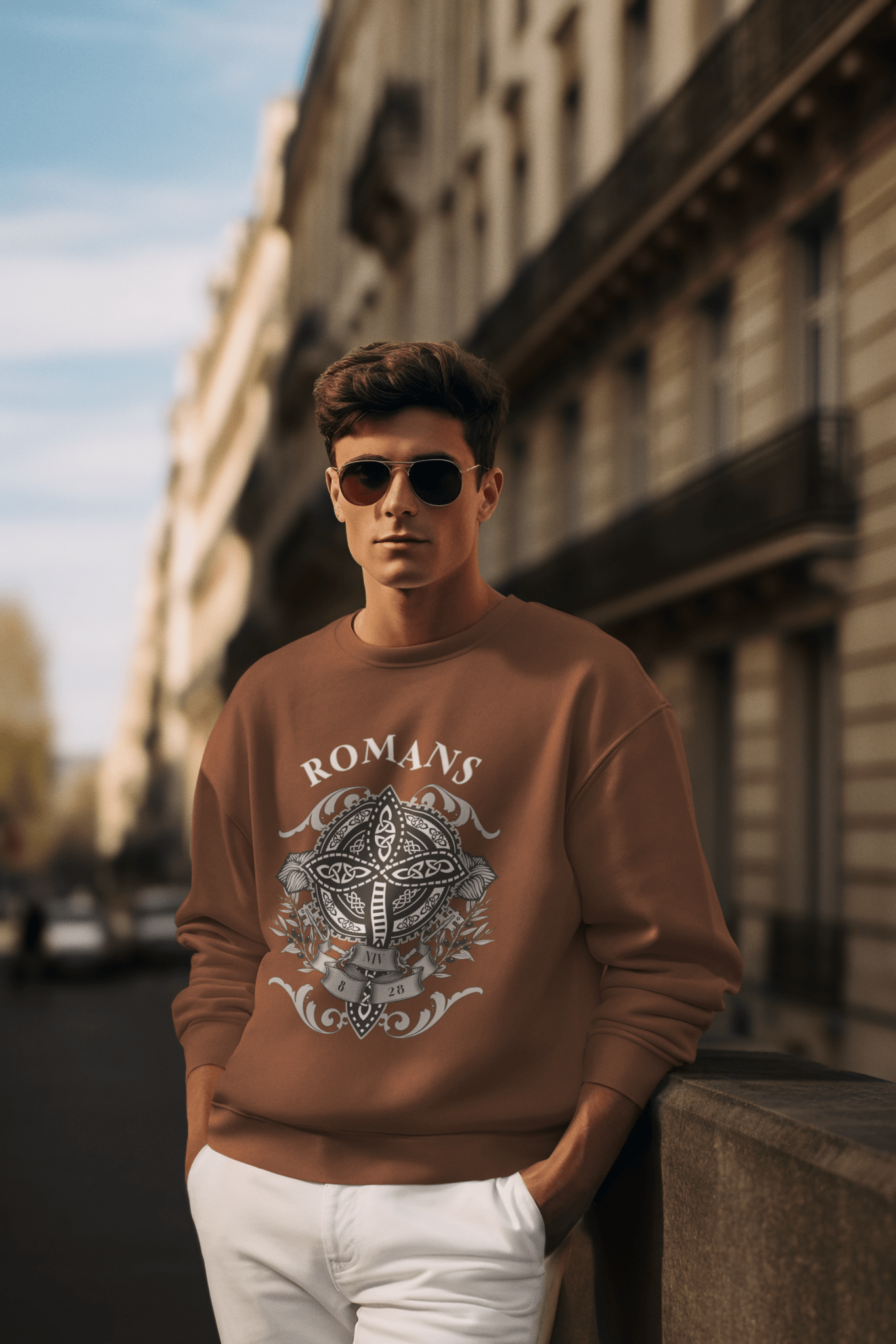 ✝️ Romans Embroidered Cross Unisex Sweatshirt – Faith & Strength Statement Sweater | sweatshirts – GodSpeed Threads