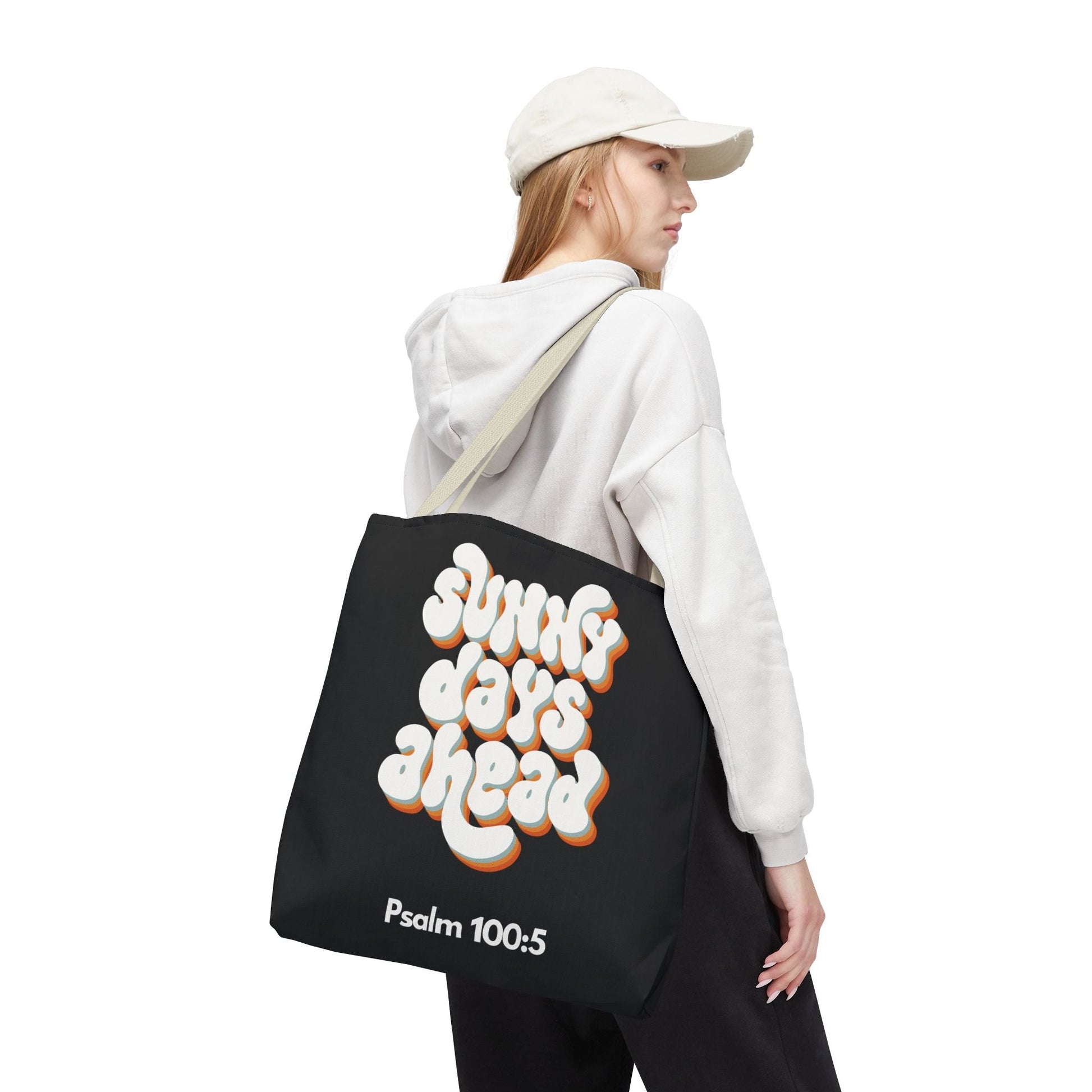 Sunny Days Ahead Tote Bag | Inspirational Tote for Everyday Use, Gift for Friends, Bible Verse Bag, Stylish Black Tote, Psalm 100:5 | Bags – GodSpeed Threads