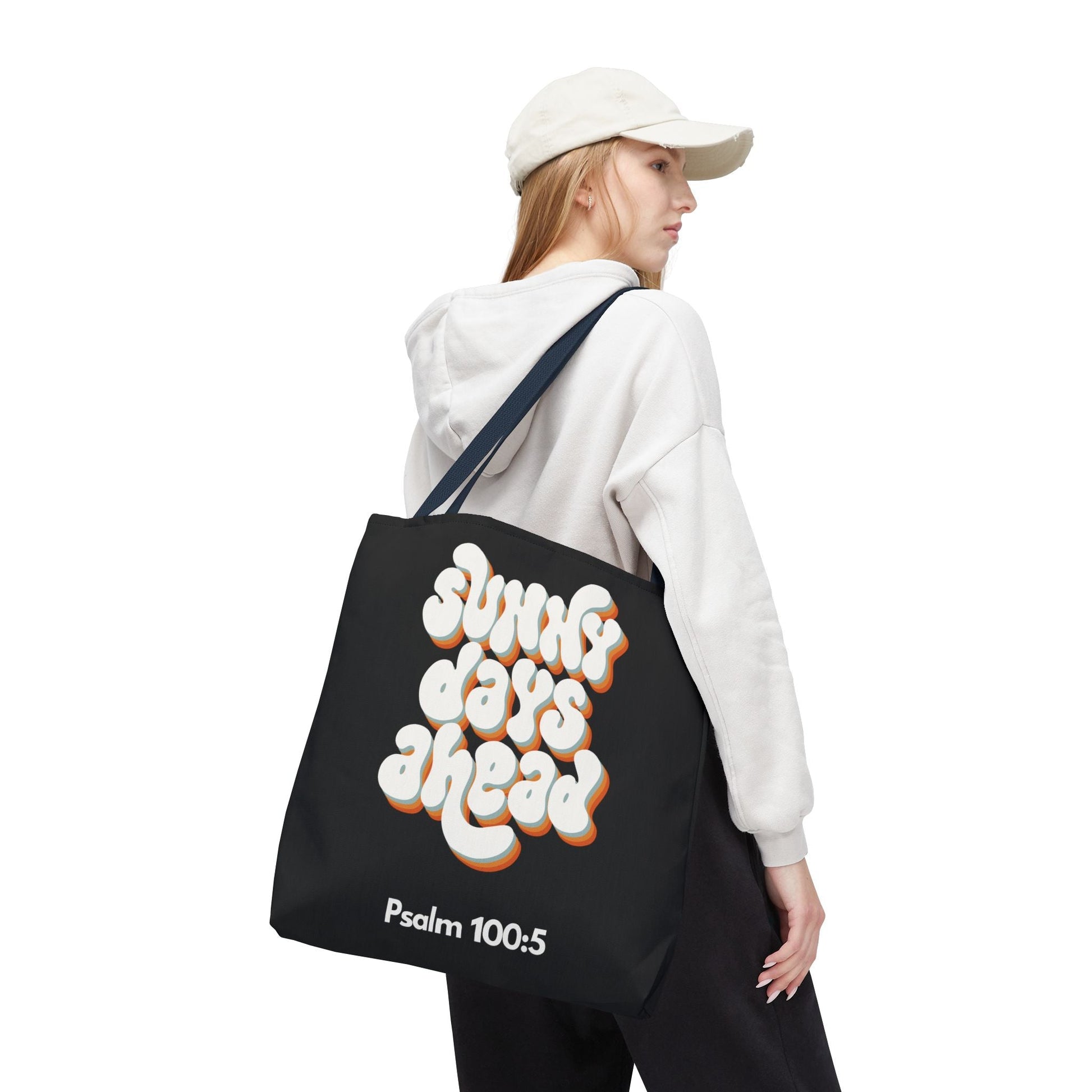 Sunny Days Ahead Tote Bag | Inspirational Tote for Everyday Use, Gift for Friends, Bible Verse Bag, Stylish Black Tote, Psalm 100:5 | Bags – GodSpeed Threads