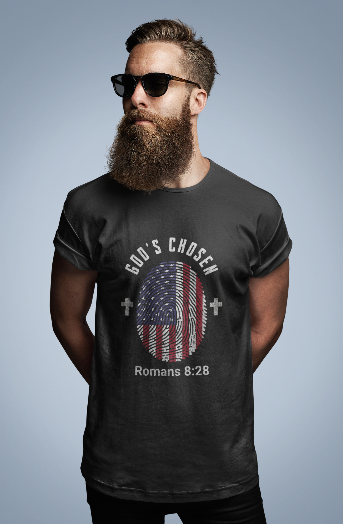 God’s Chosen T-Shirt – Romans 8:28 Patriotic Christian Apparel