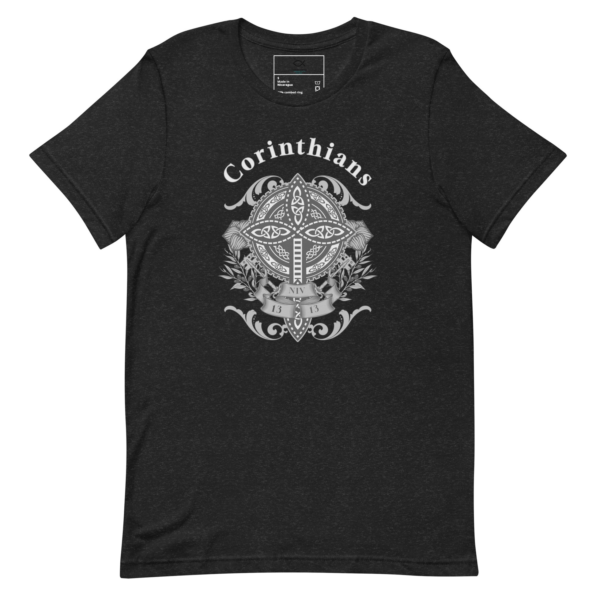 Unisex t-shirt with Corinthians cross and shield graphic design