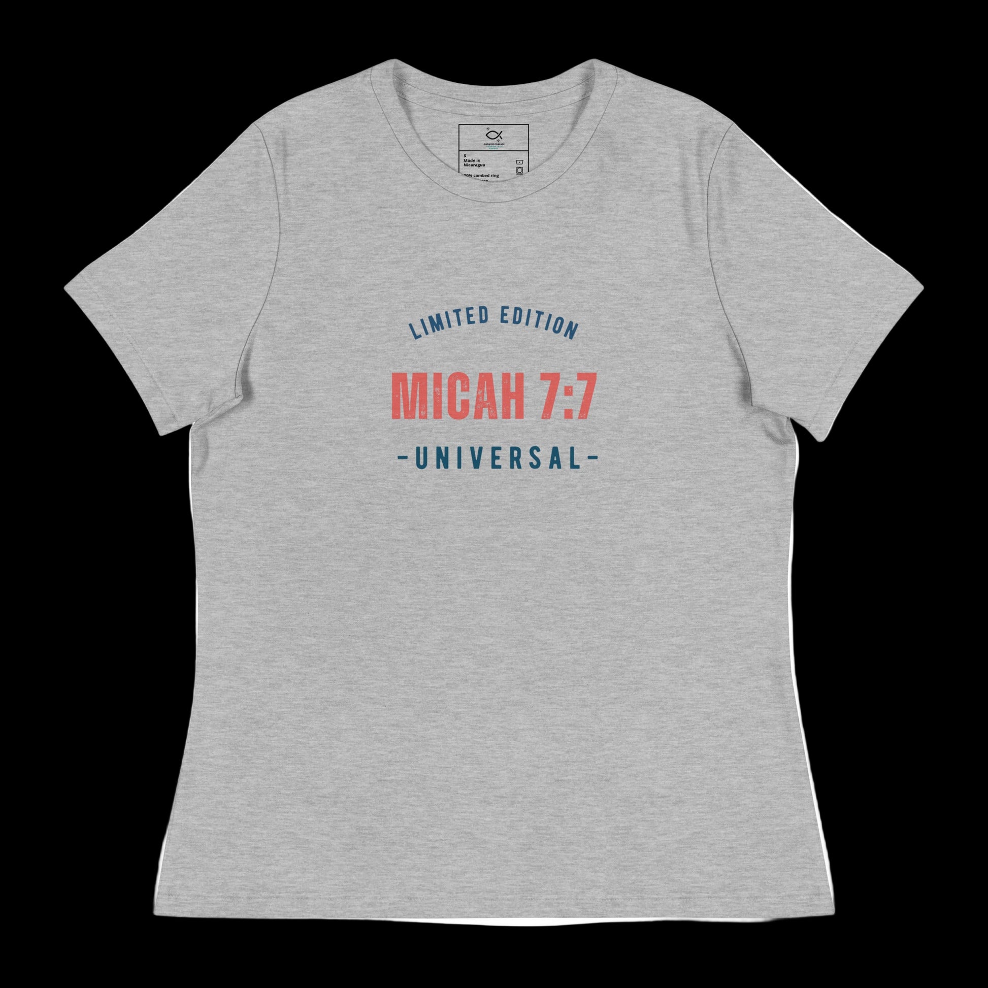 "t-shirt with 'Micah 7:7 Universal Limited Edition' Bible verse design"