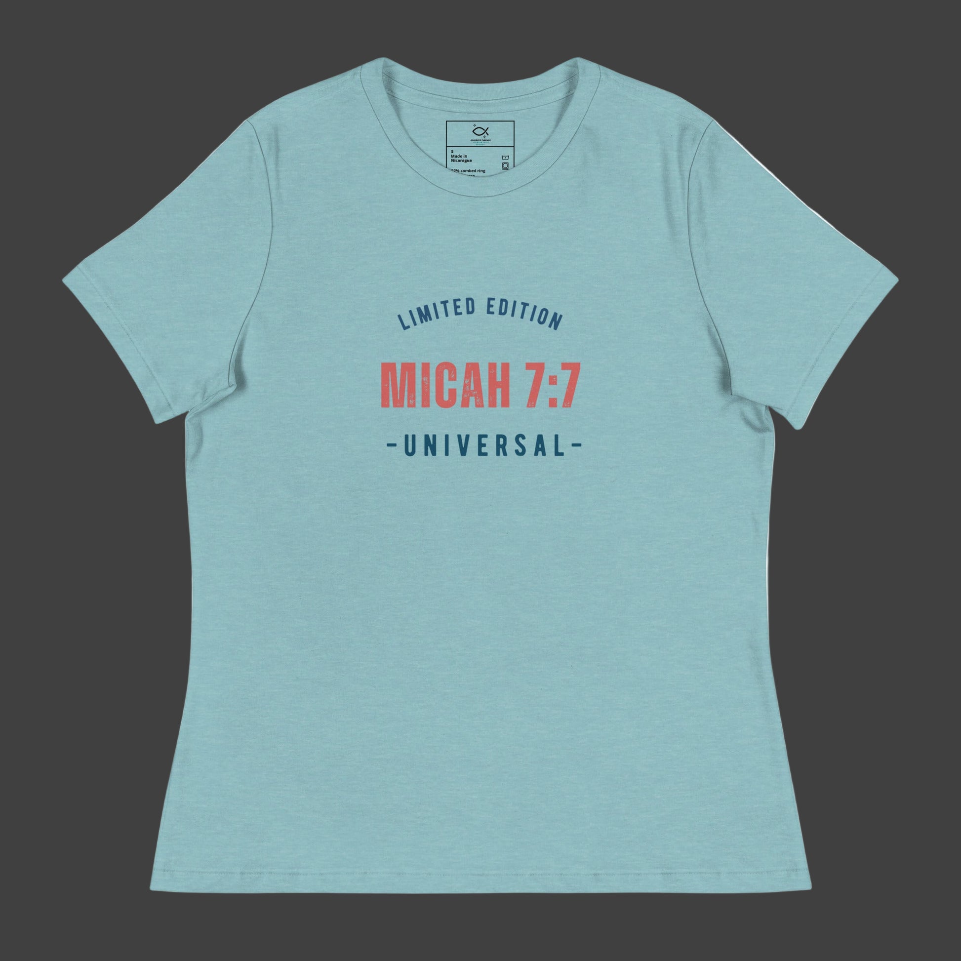 "t-shirt with 'Micah 7:7 Universal Limited Edition' Bible verse design"