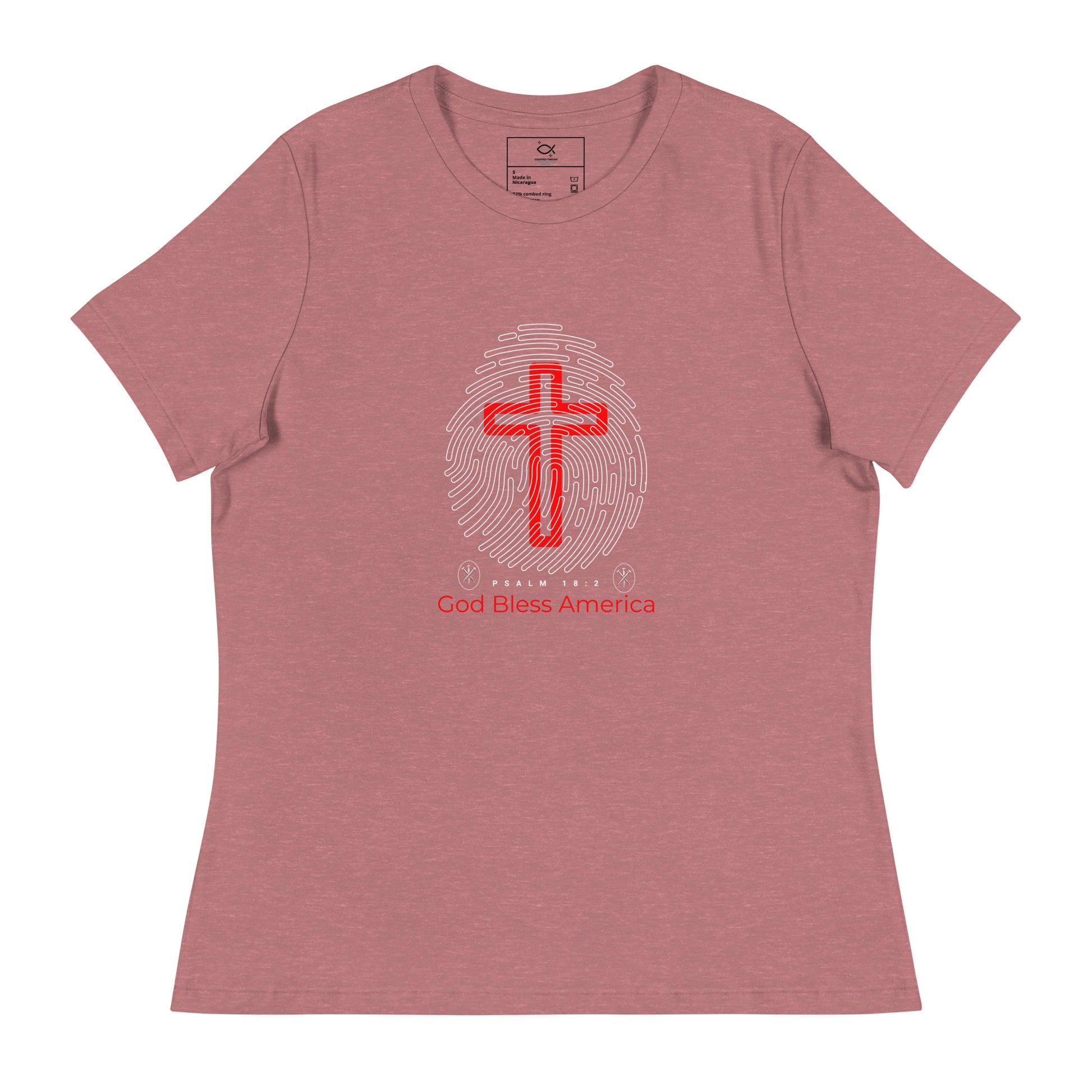 “Navy blue Christian t-shirt with fingerprint and red cross design”

“Faith and patriotism God Bless America tee with Psalm 18:2 verse”

“Religious USA shirt featuring cross and fingerprint graphic”

“Bold Christian patriotic shirt with scripture and red cross”

“Unisex God Bless America tee for believers and veterans”