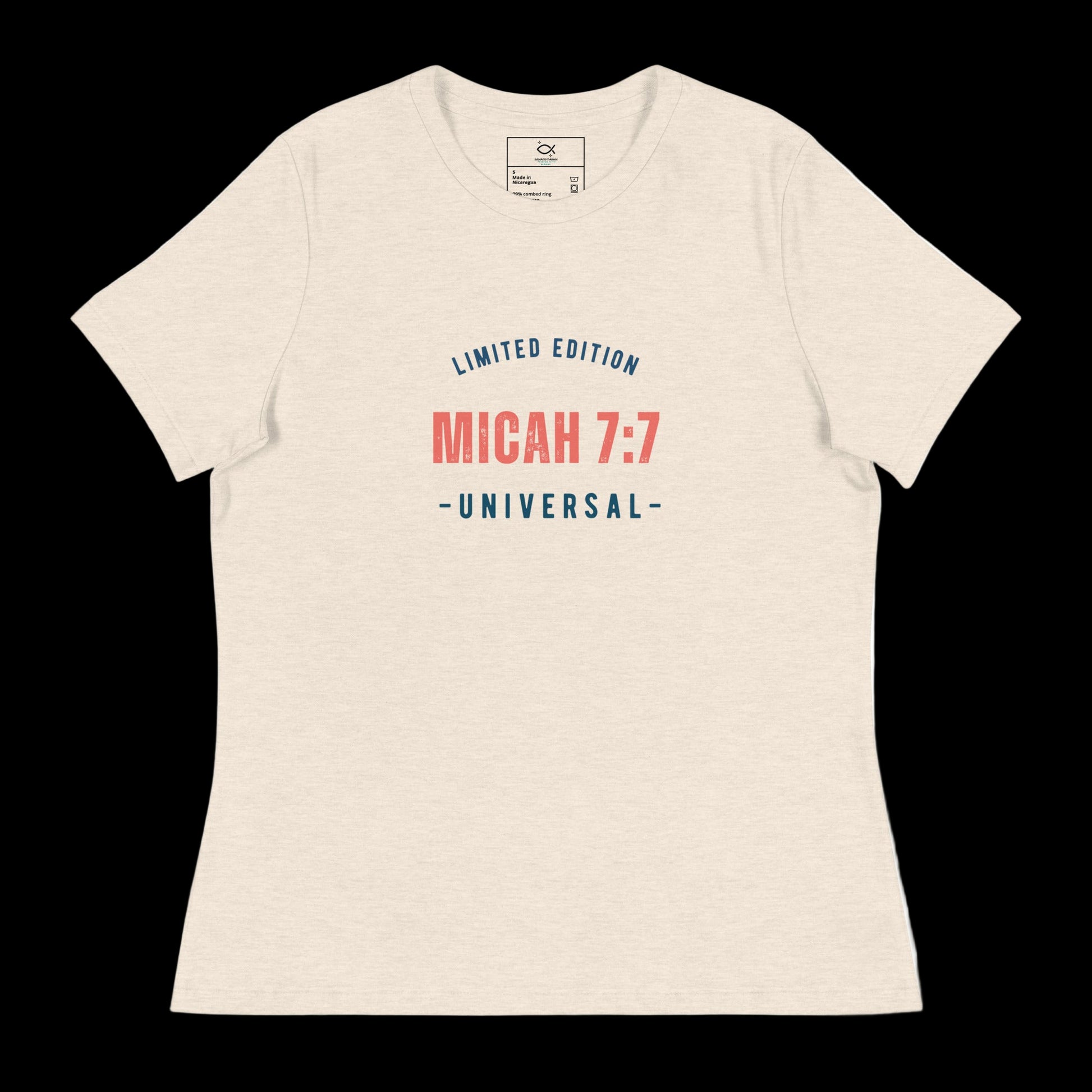 "t-shirt with 'Micah 7:7 Universal Limited Edition' Bible verse design"