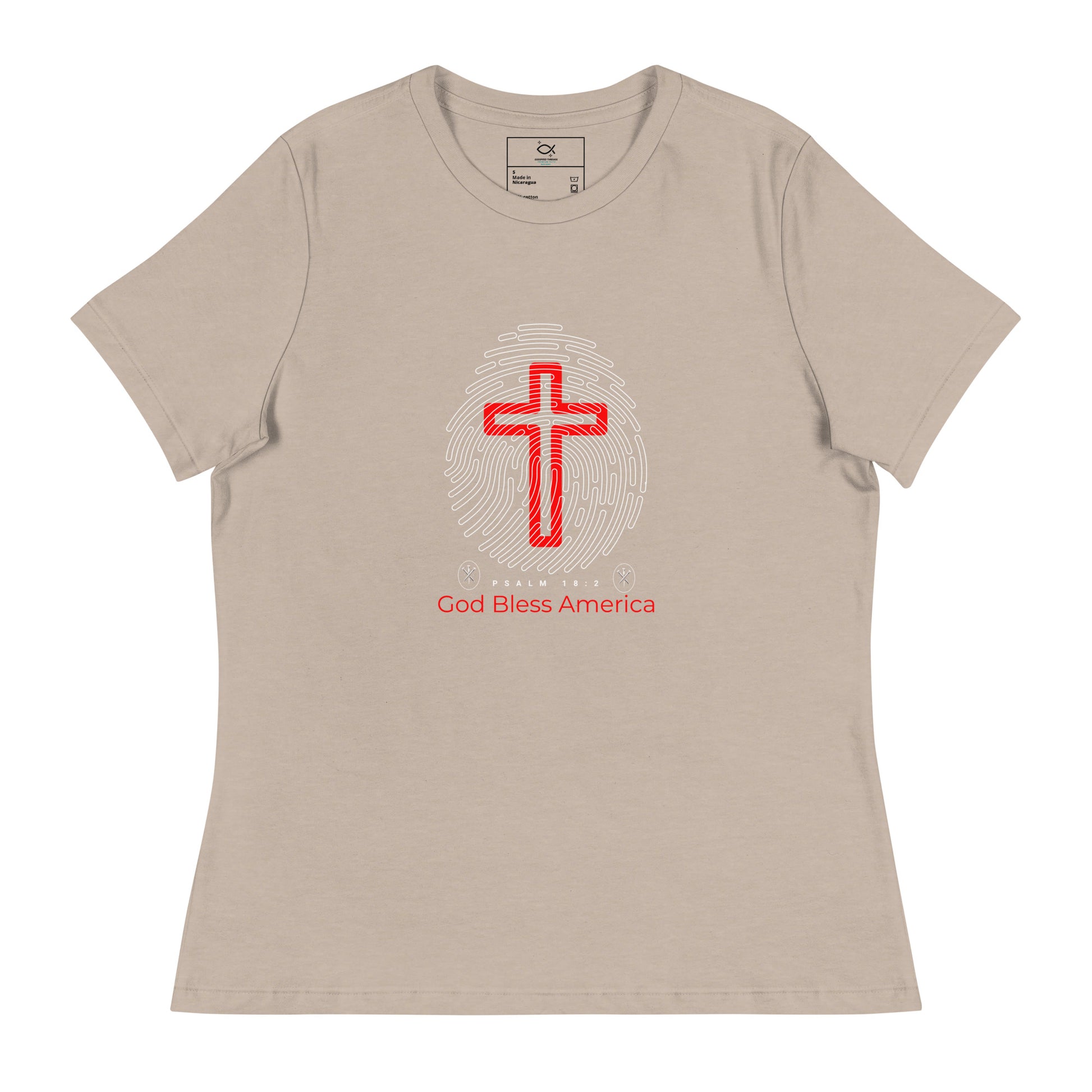 “Navy blue Christian t-shirt with fingerprint and red cross design”

“Faith and patriotism God Bless America tee with Psalm 18:2 verse”

“Religious USA shirt featuring cross and fingerprint graphic”

“Bold Christian patriotic shirt with scripture and red cross”

“Unisex God Bless America tee for believers and veterans”
