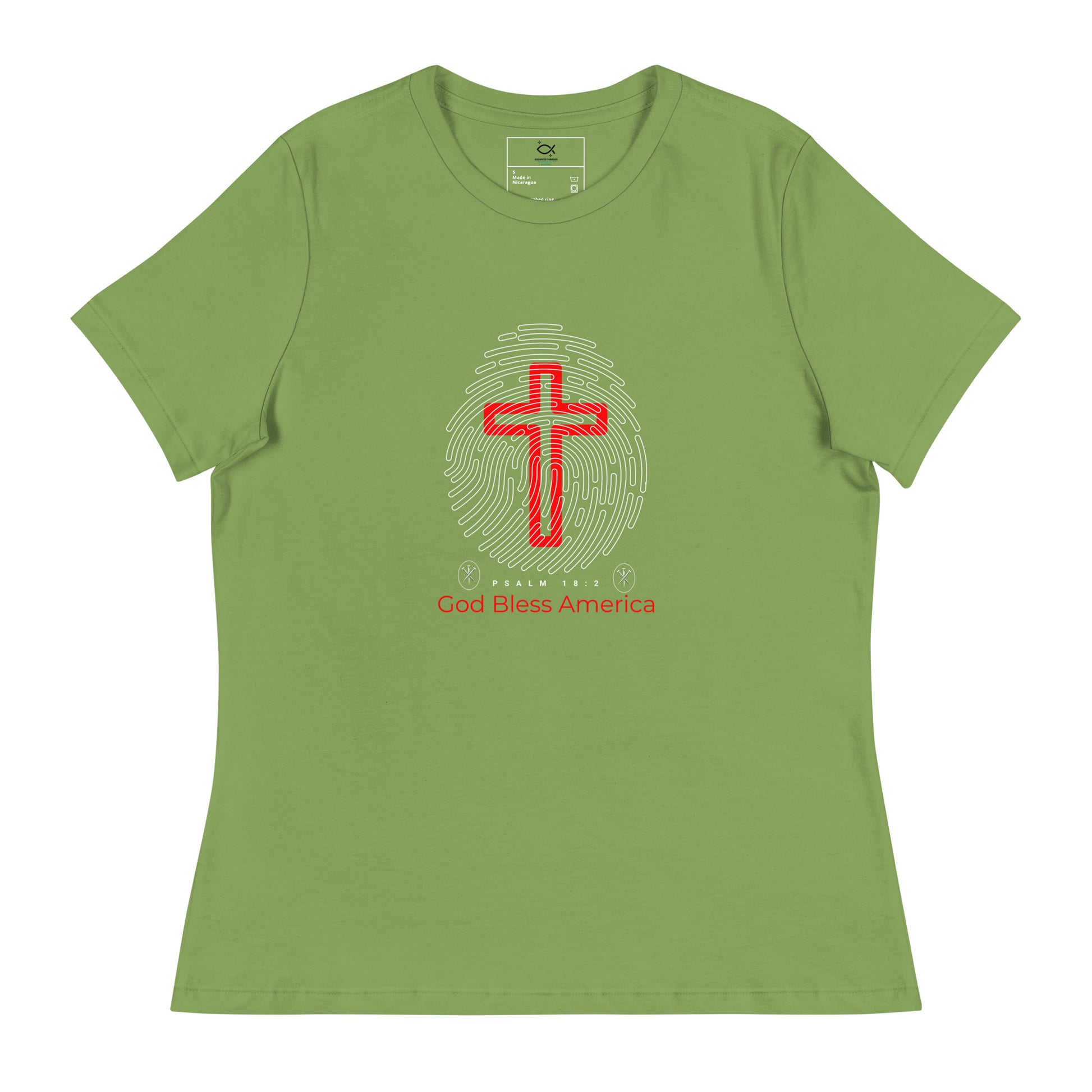 “Navy blue Christian t-shirt with fingerprint and red cross design”

“Faith and patriotism God Bless America tee with Psalm 18:2 verse”

“Religious USA shirt featuring cross and fingerprint graphic”

“Bold Christian patriotic shirt with scripture and red cross”

“Unisex God Bless America tee for believers and veterans”