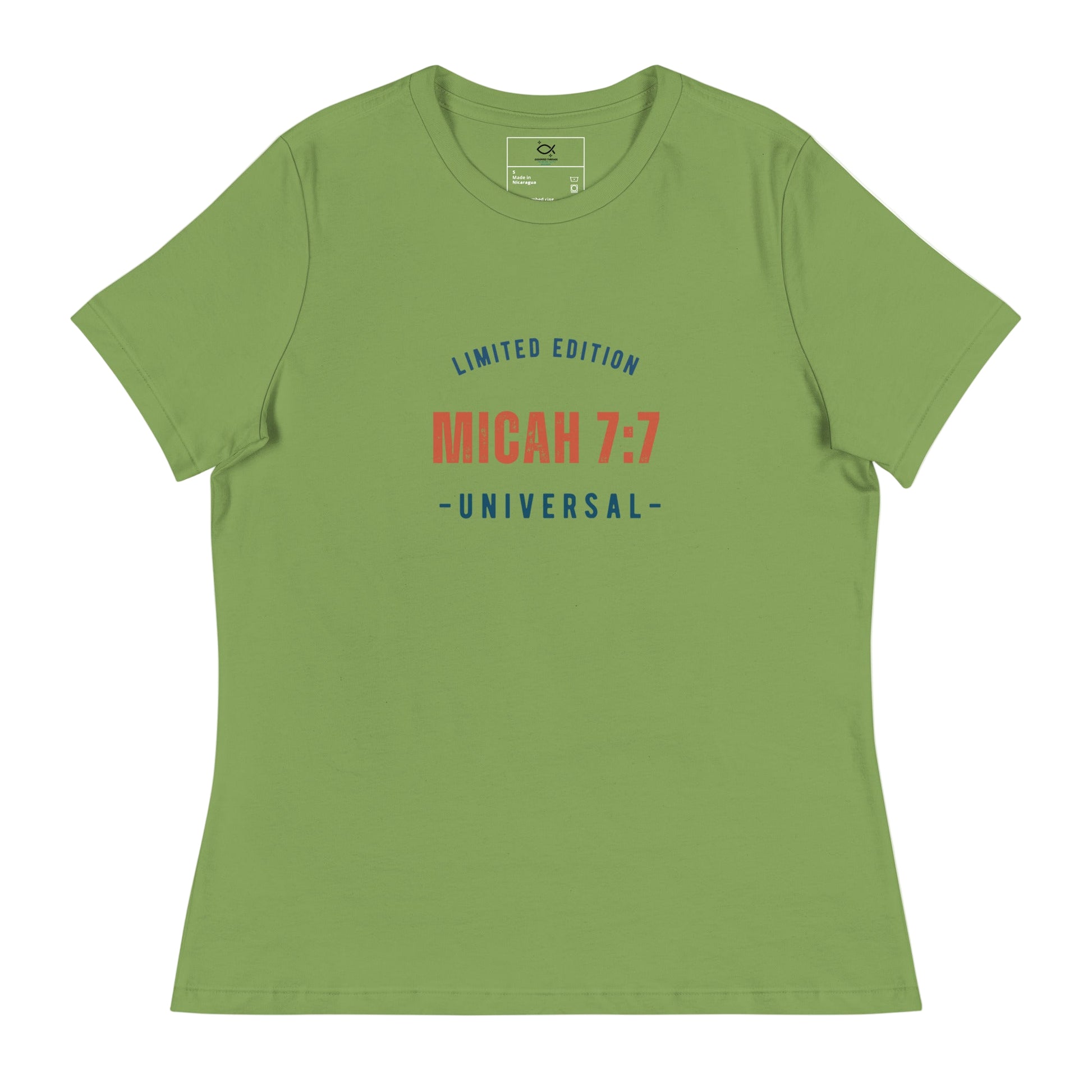 "t-shirt with 'Micah 7:7 Universal Limited Edition' Bible verse design"