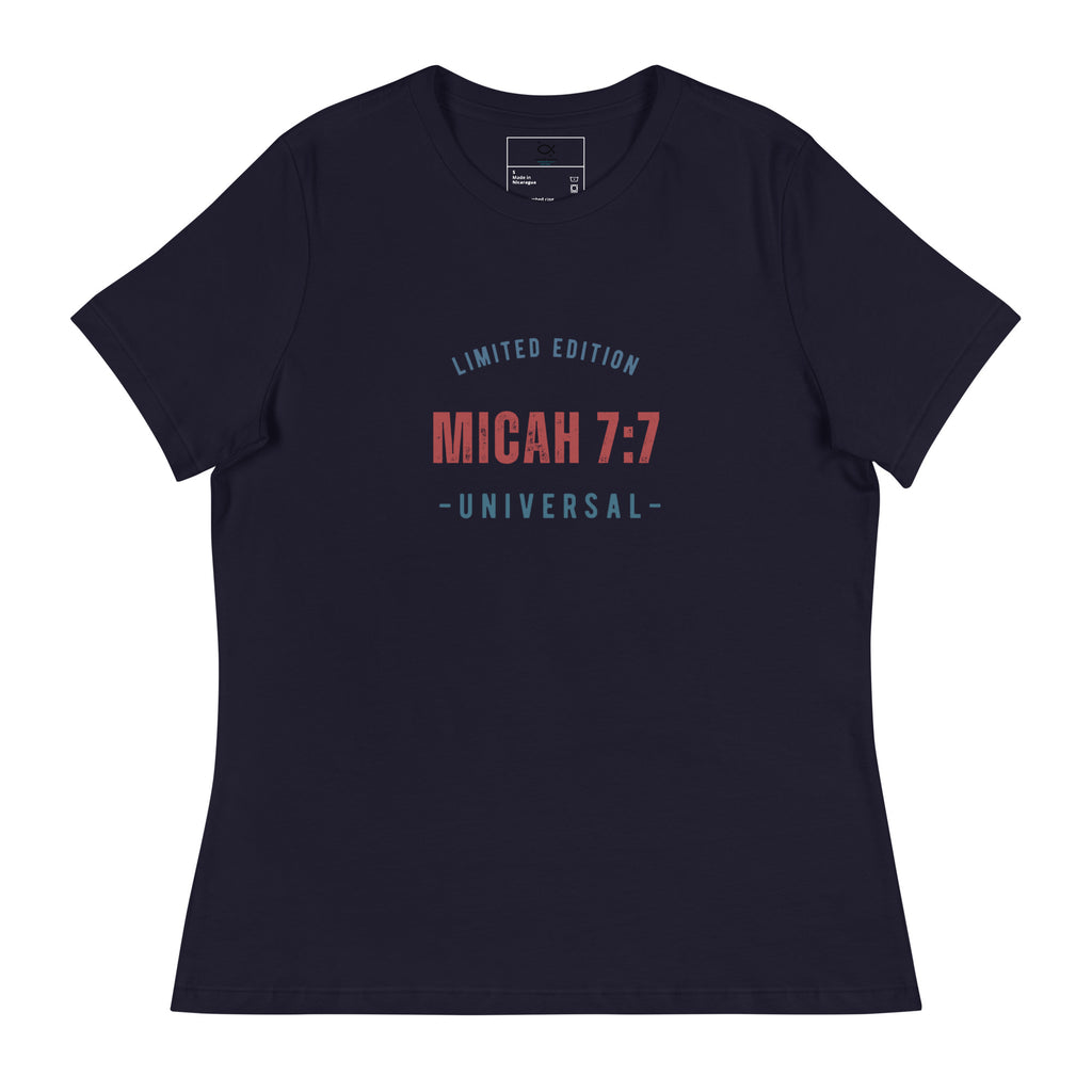 "t-shirt with 'Micah 7:7 Universal Limited Edition' Bible verse design"