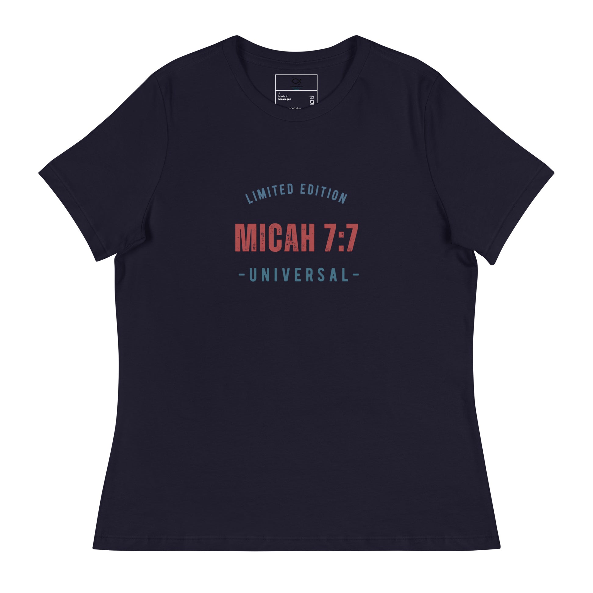 "t-shirt with 'Micah 7:7 Universal Limited Edition' Bible verse design"