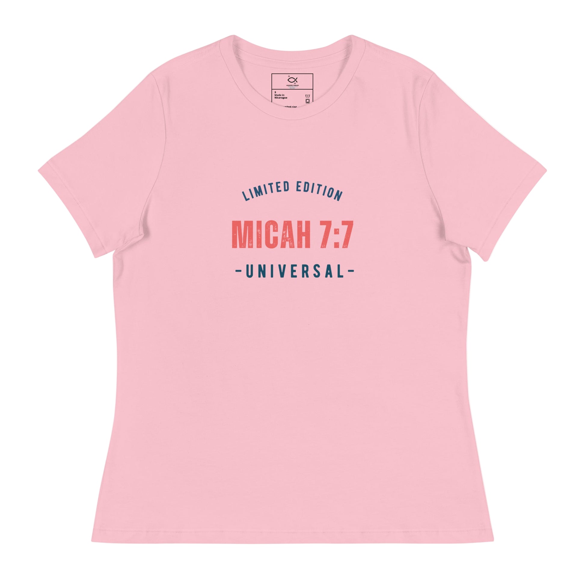 "t-shirt with 'Micah 7:7 Universal Limited Edition' Bible verse design"