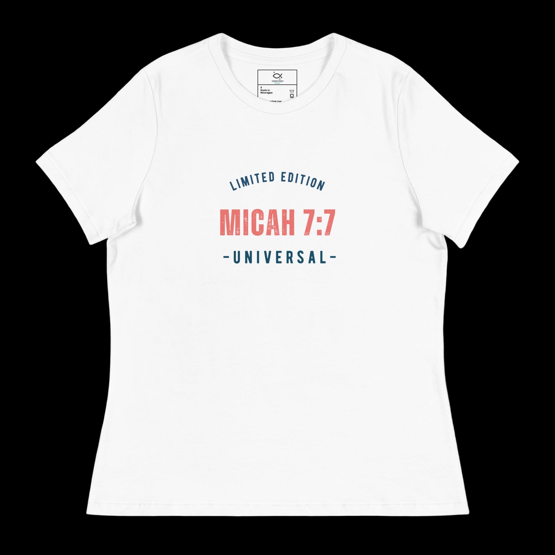 "t-shirt with 'Micah 7:7 Universal Limited Edition' Bible verse design"
